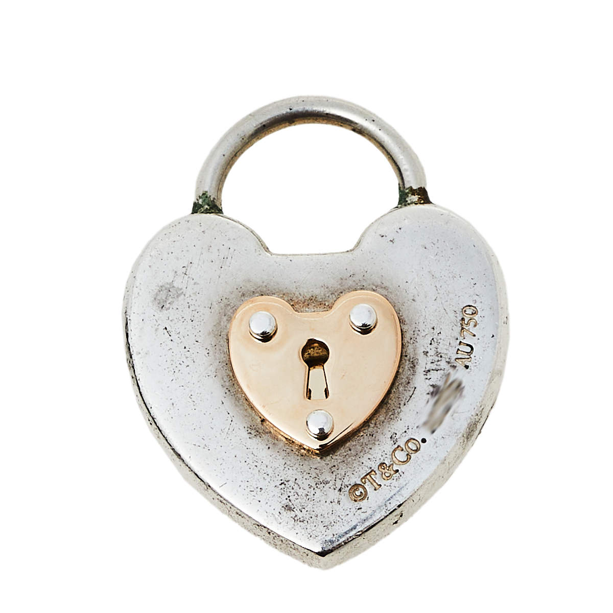 Tiffany & Co. Vintage 18K Rose Gold & Silver Heart Key Lock Pendant
