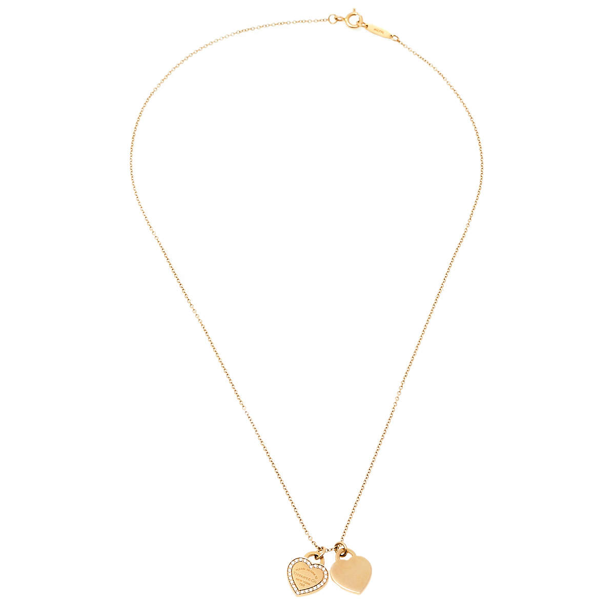 Tiffany & Co. Return To Tiffany Diamond 18K Rose Gold Mini Double Heart Tag  Pendant Necklace Tiffany & Co.