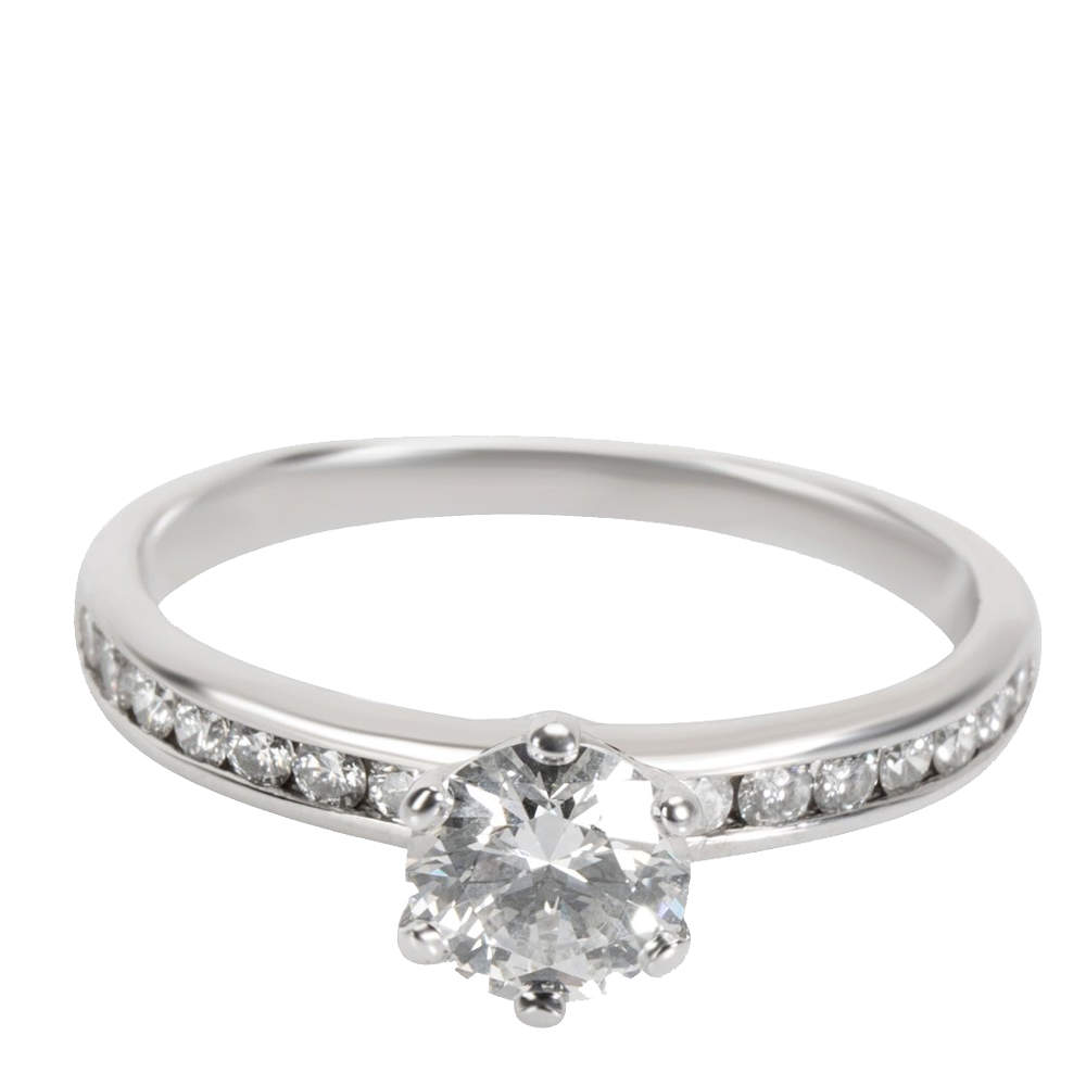 Pre Owned Tiffany & Co. Channel Diamond Engagement Platinum Ring Size EU 54.5
