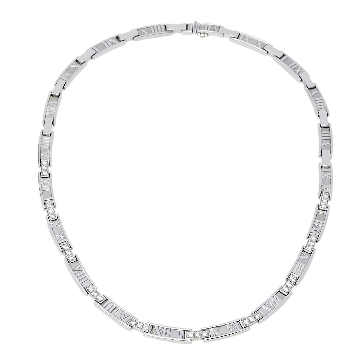 Pre Owned Tiffany & Co. Atlas Diamond 18K White Gold Link Choker Necklace