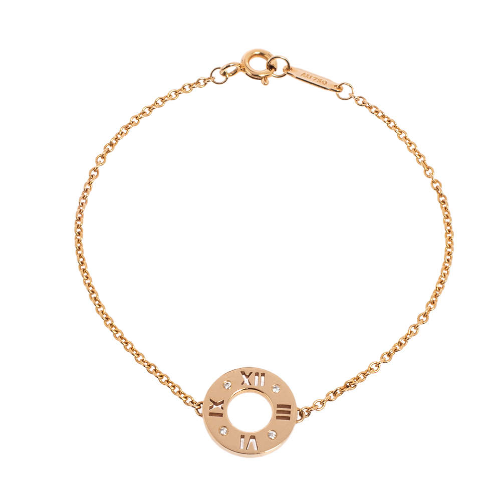 Pre Owned Tiffany & Co. Atlas Pierced 18K Rose Gold Diamond Bracelet