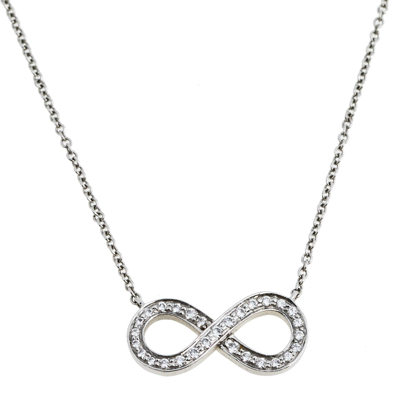 Pre Owned Tiffany & Co. Infinity Diamond Platinum Pendant Necklace