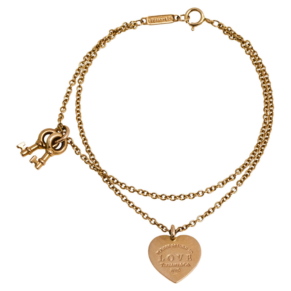 Tiffany & Co. Tiffany Key and Heart Tag 18K Rose Gold Charm Bracelet SM