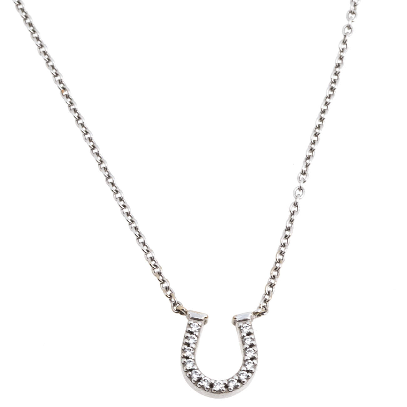 Pre Owned Tiffany & Co. Metro Mini Horseshoe Diamond 18K White Gold Pendant Necklace 
