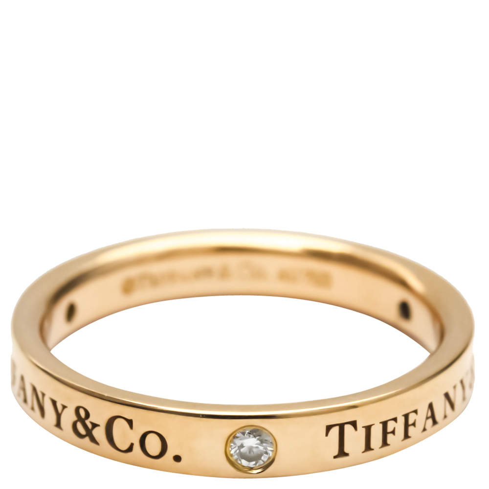 Pre Owned Tiffany & Co. Flat Band 18K Rose Gold Diamond Ring EU 53