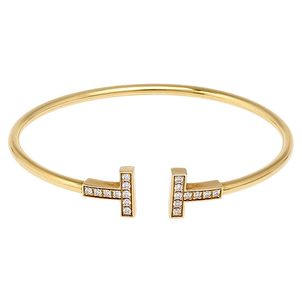 Tiffany & Co. Tiffany T Wire Diamond 18K Yellow Gold Open Cuff Bracelet ...