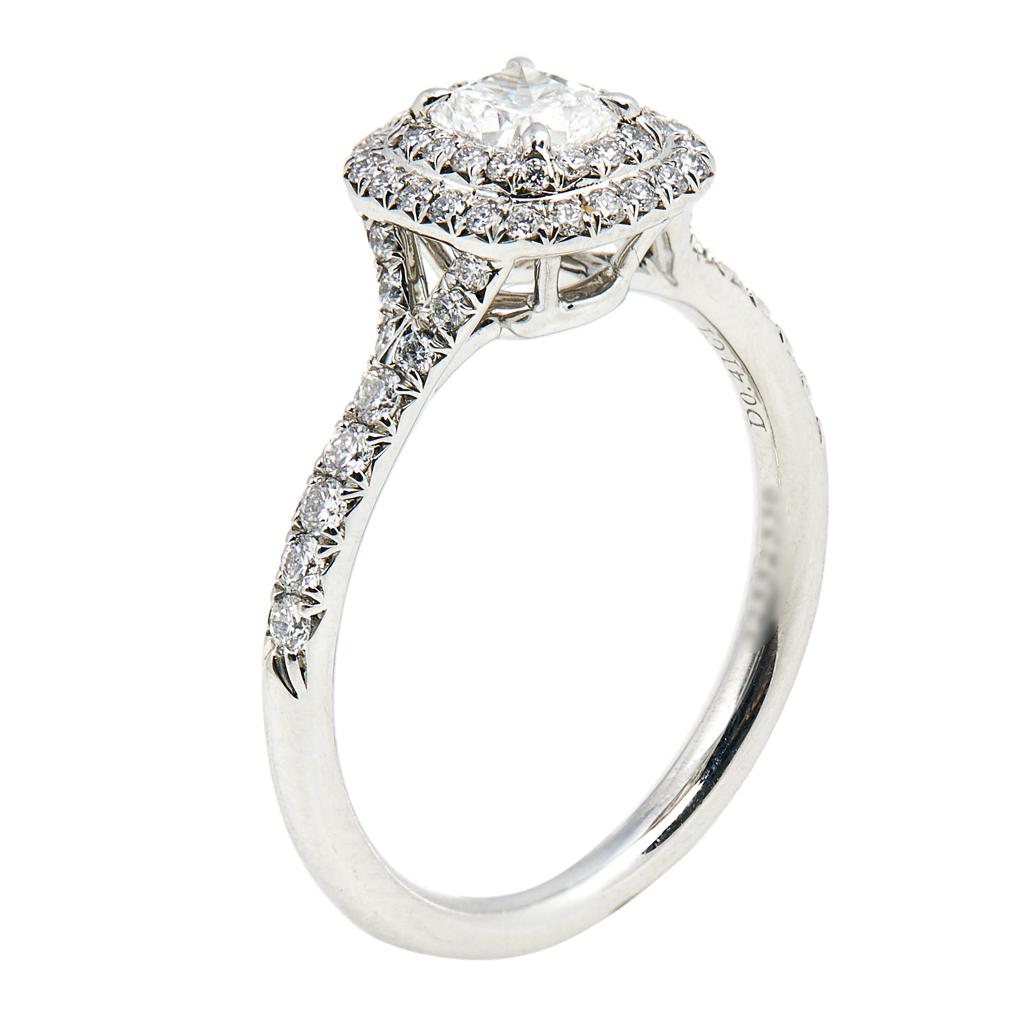 Tiffany & Co. Tiffany Solsete Cushion Cut Double Halo Diamond Engagement Ring with Diamond Platinum Band Size 51