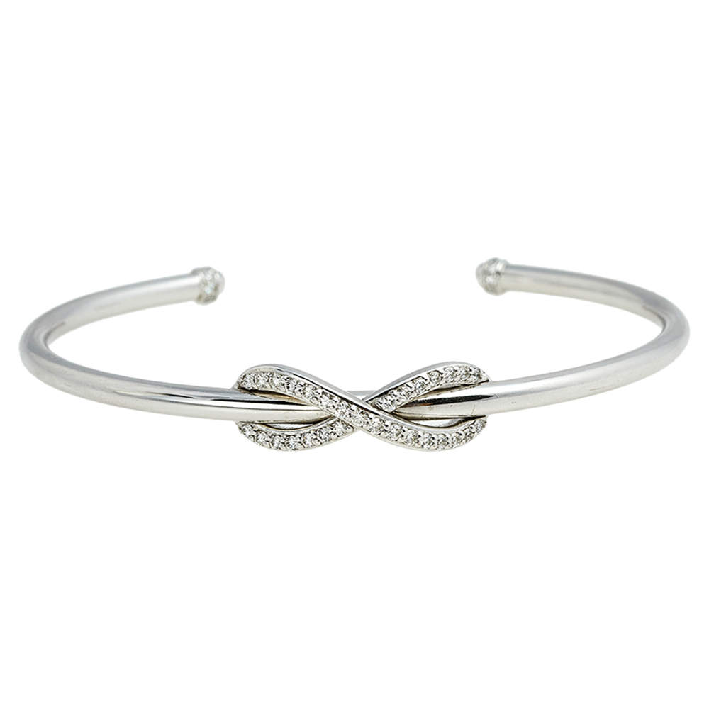 مملوكة مسبقًا Tiffany & Co. Infinity Diamond 18K White Gold Open Cuff Bracelet