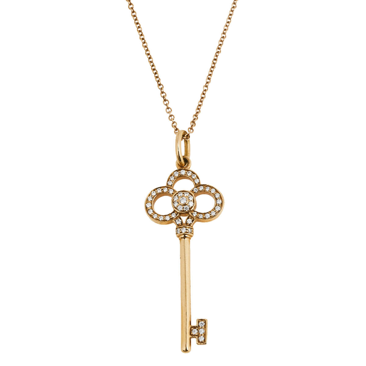 Pre Owned Tiffany & Co. Crown Key Diamond 18k Rose Gold Pendant Necklace