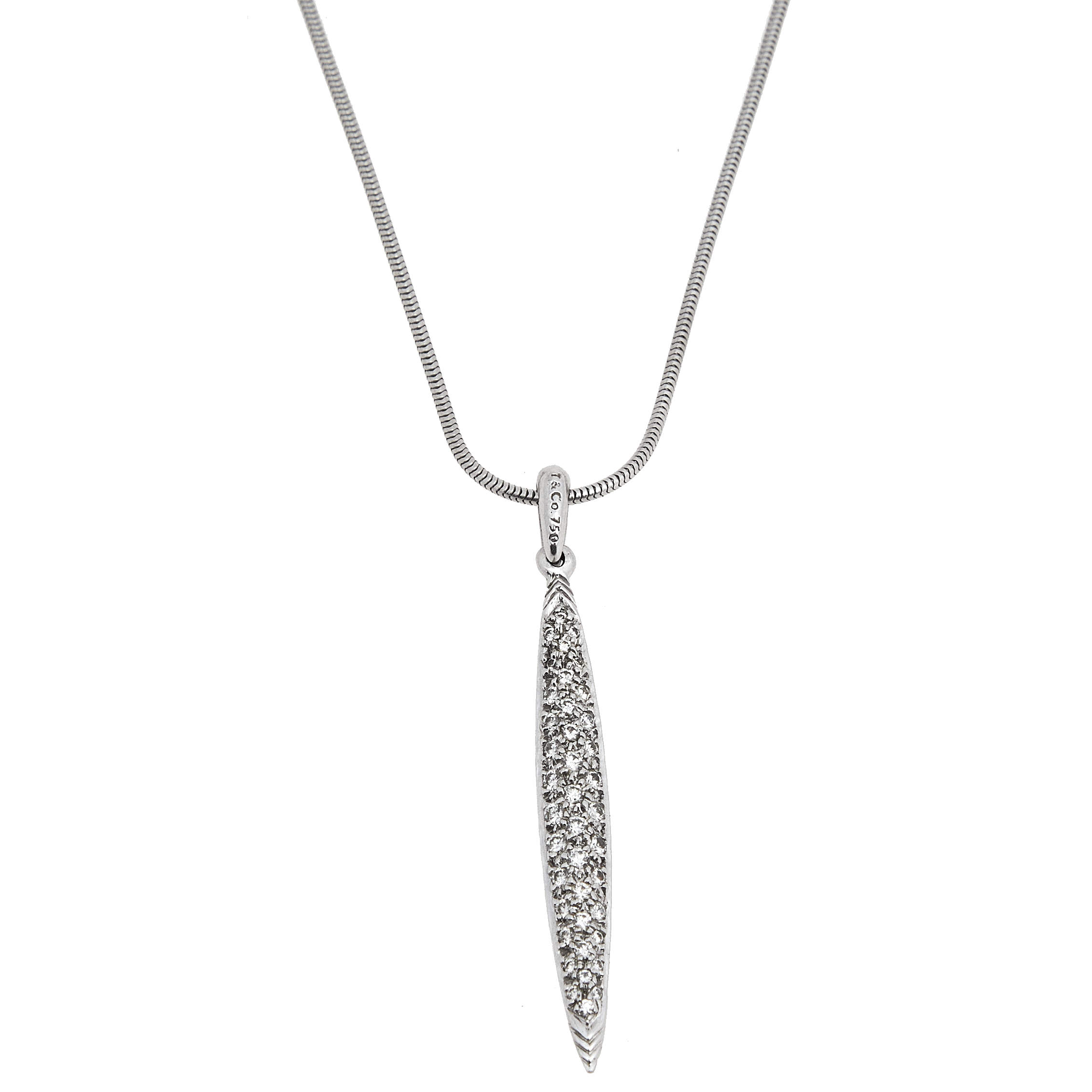Pre Owned Tiffany & Co. Diamond Feather 18K White Gold Pendant Necklace