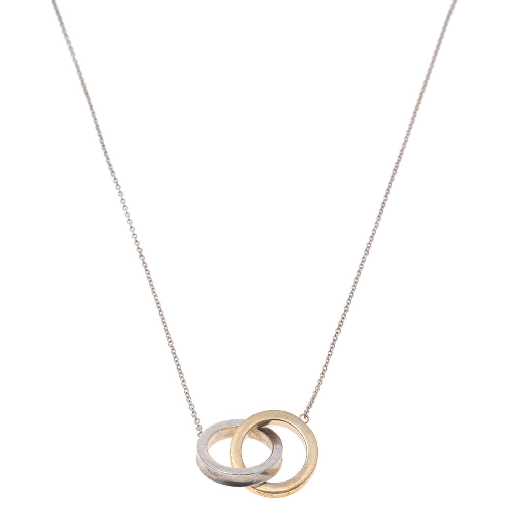 Tiffany & Co 18k Rose White Gold Diamond Interlocking Circle Necklace  21628G