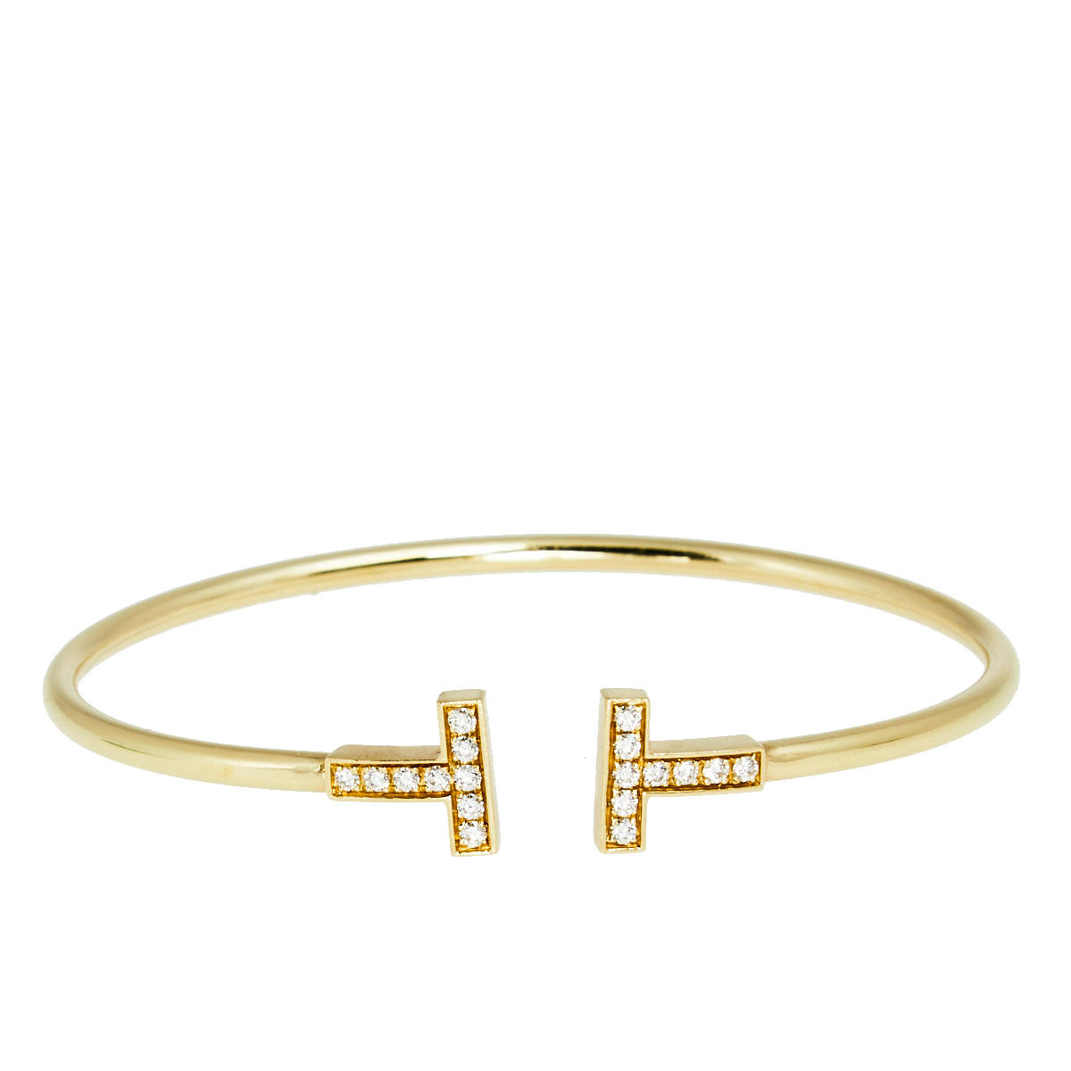 Pre Owned Tiffany & Co. T Wire Diamond 18k Yellow Gold Open Cuff Bracelet