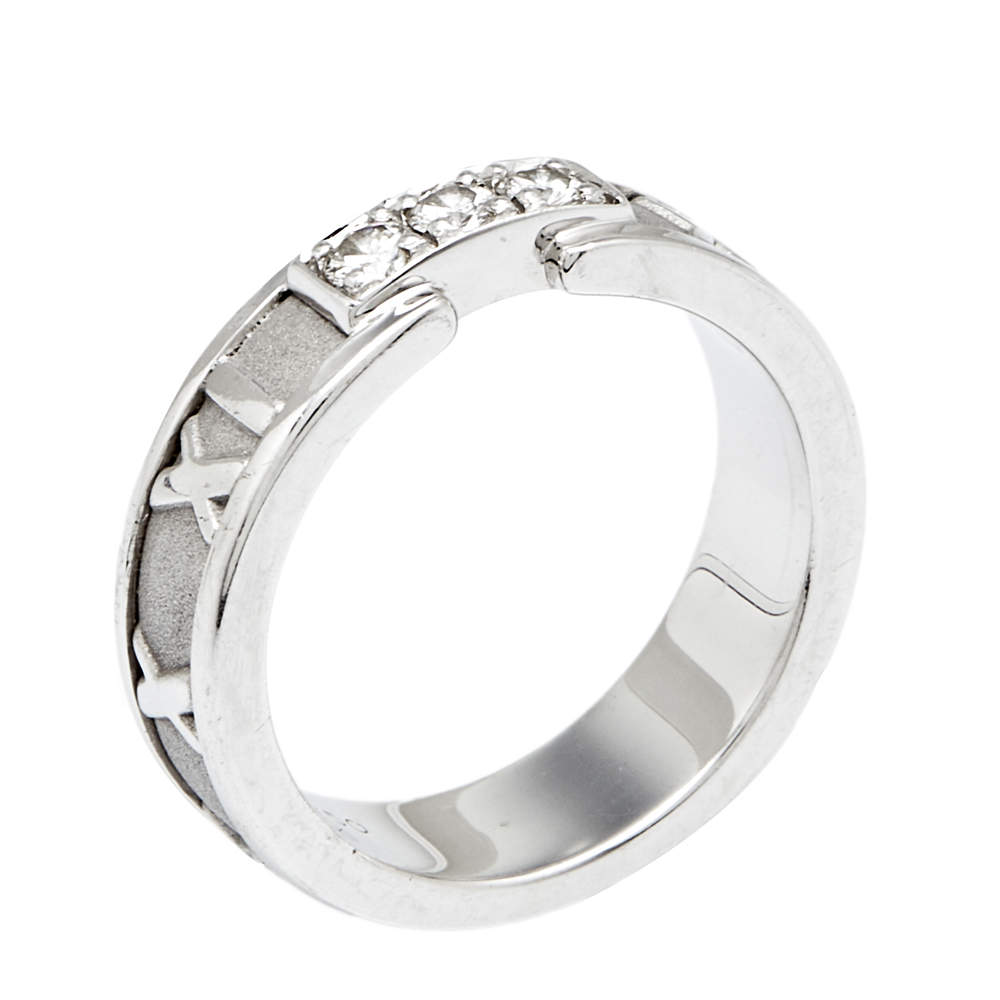 Pre Owned Tiffany & Co. Atlas Diamond 18k White Gold Band Ring Size 52