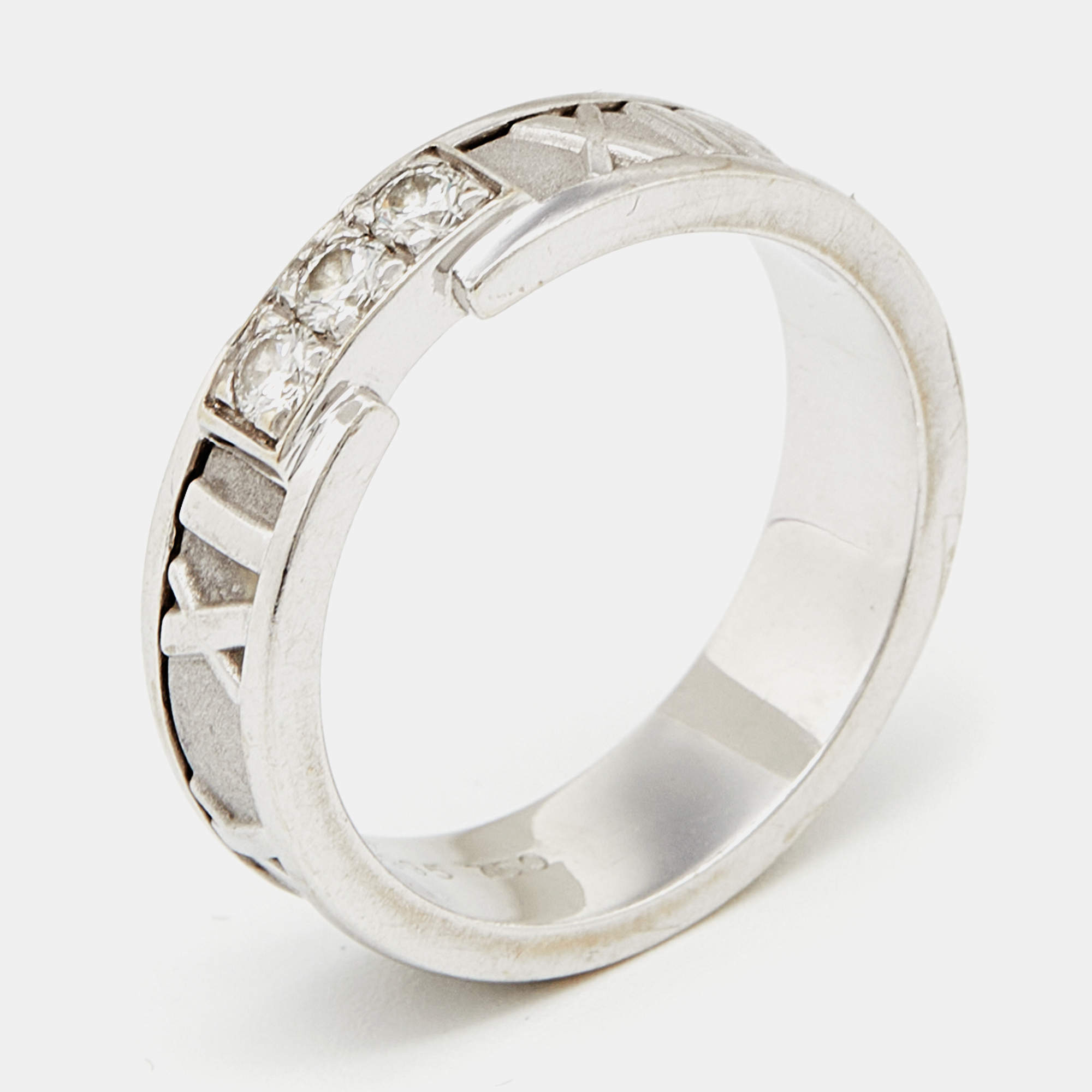 Pre Owned Tiffany & Co. Atlas Diamond 18k White Gold Band Ring Size 54