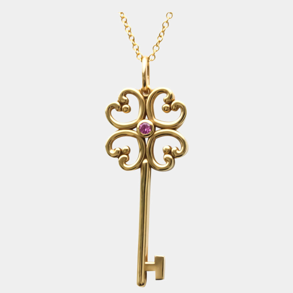 Pre Owned Tiffany & Co. Heart Key 18K Rose Gold Sapphire Necklace
