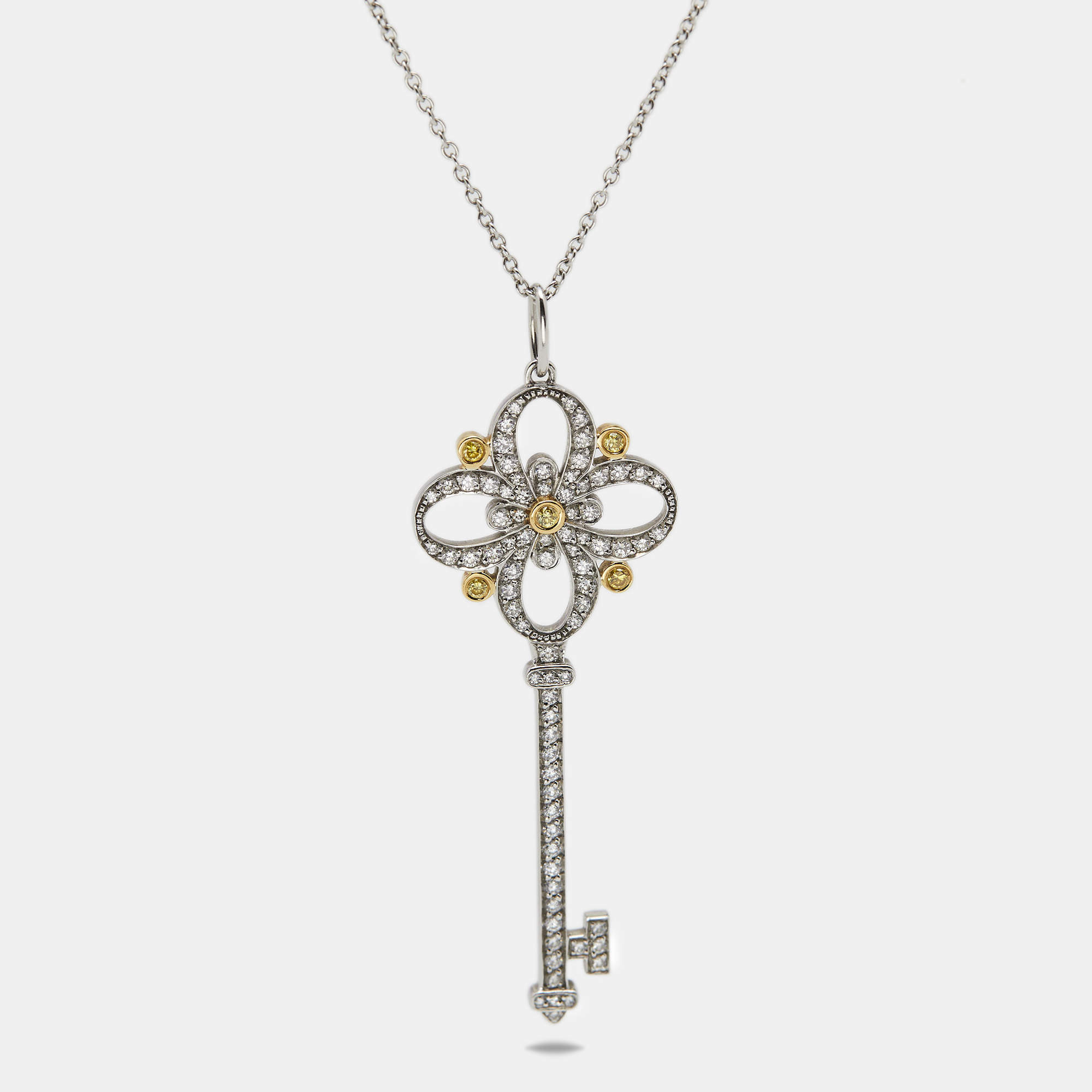 Pre Owned Tiffany & Co. Tiffany Keys Diamond Hue Diamond 18k Yellow Gold Platinum Pendant Necklace