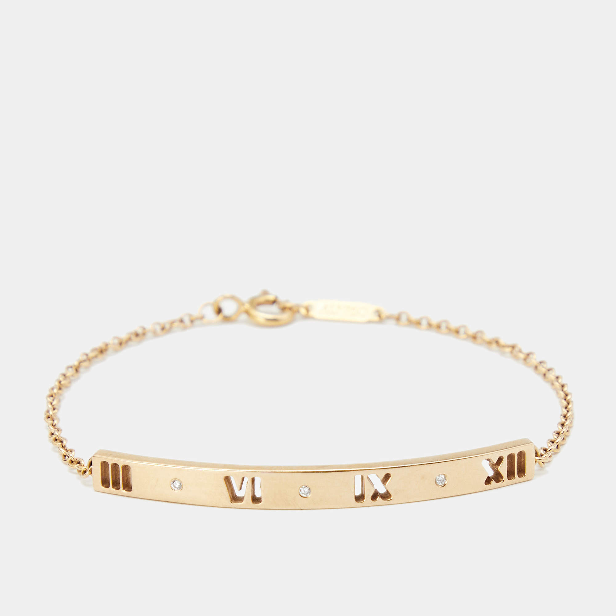 Pre Owned Tiffany & Co. Pierced Atlas Bar Diamond 18K Yellow Gold Bracelet