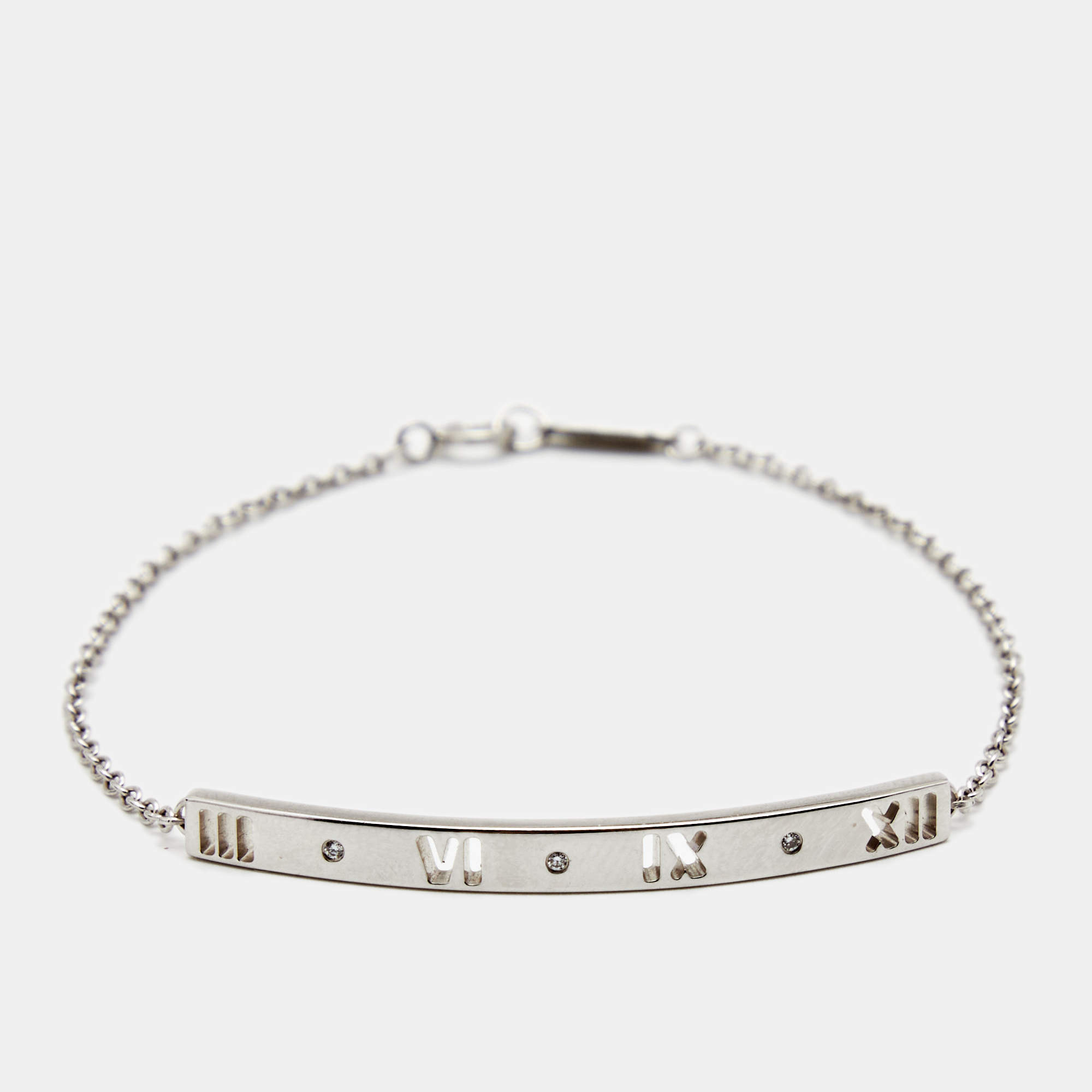 Pre Owned Tiffany & Co. Atlas Pierced Diamond 18K White Gold Bracelet