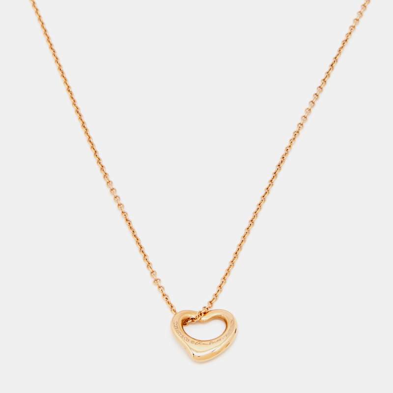 Pre Owned Tiffany and Co. Elsa Peretti Open Heart 18k Rose Gold Pendant Necklace