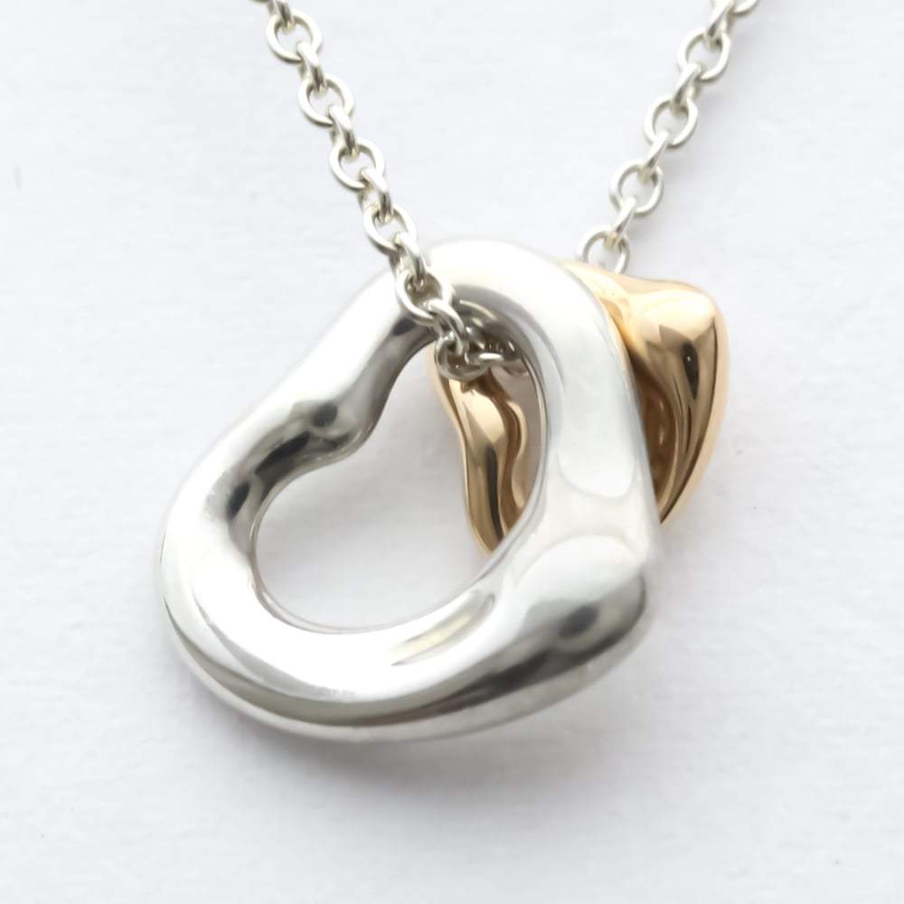 Pre Owned Tiffany & Co. Elsa Peretti Open Heart 18K Rose Gold Sterling Silver Necklace