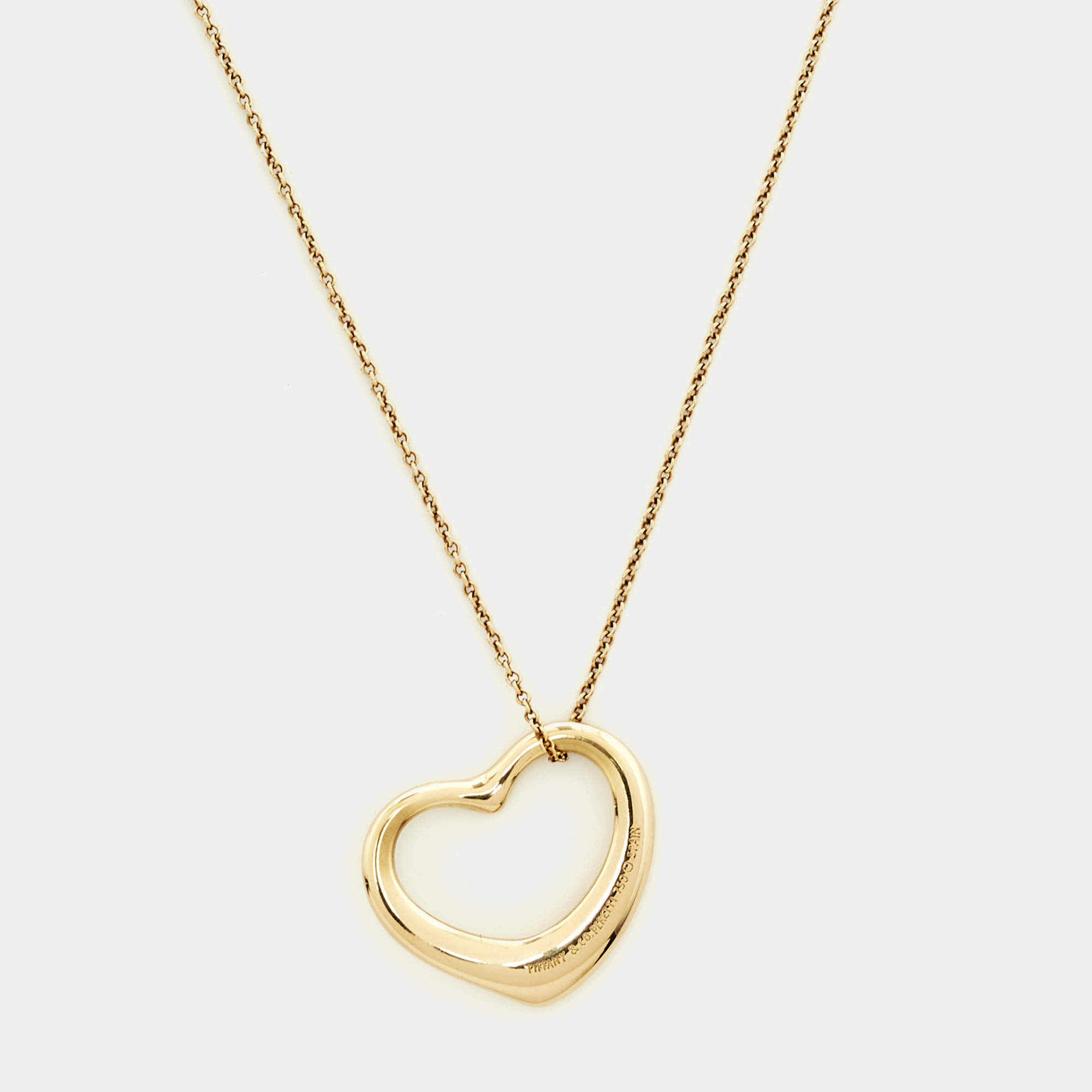 Pre Owned Tiffany & Co. Elsa Peretti Open Heart 18k Yellow Gold Pendant Necklace