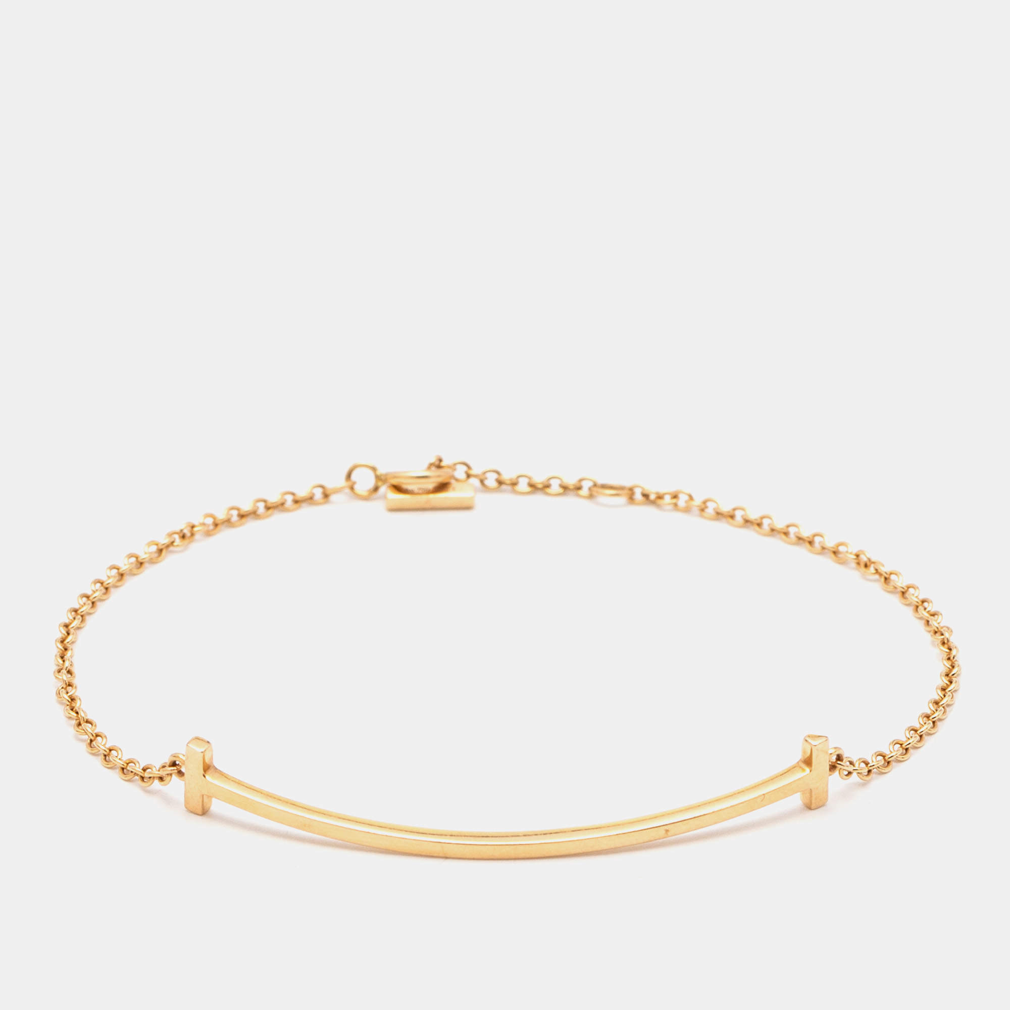 Tiffany T Smile Bracelet in Yellow Gold on a Black Cord
