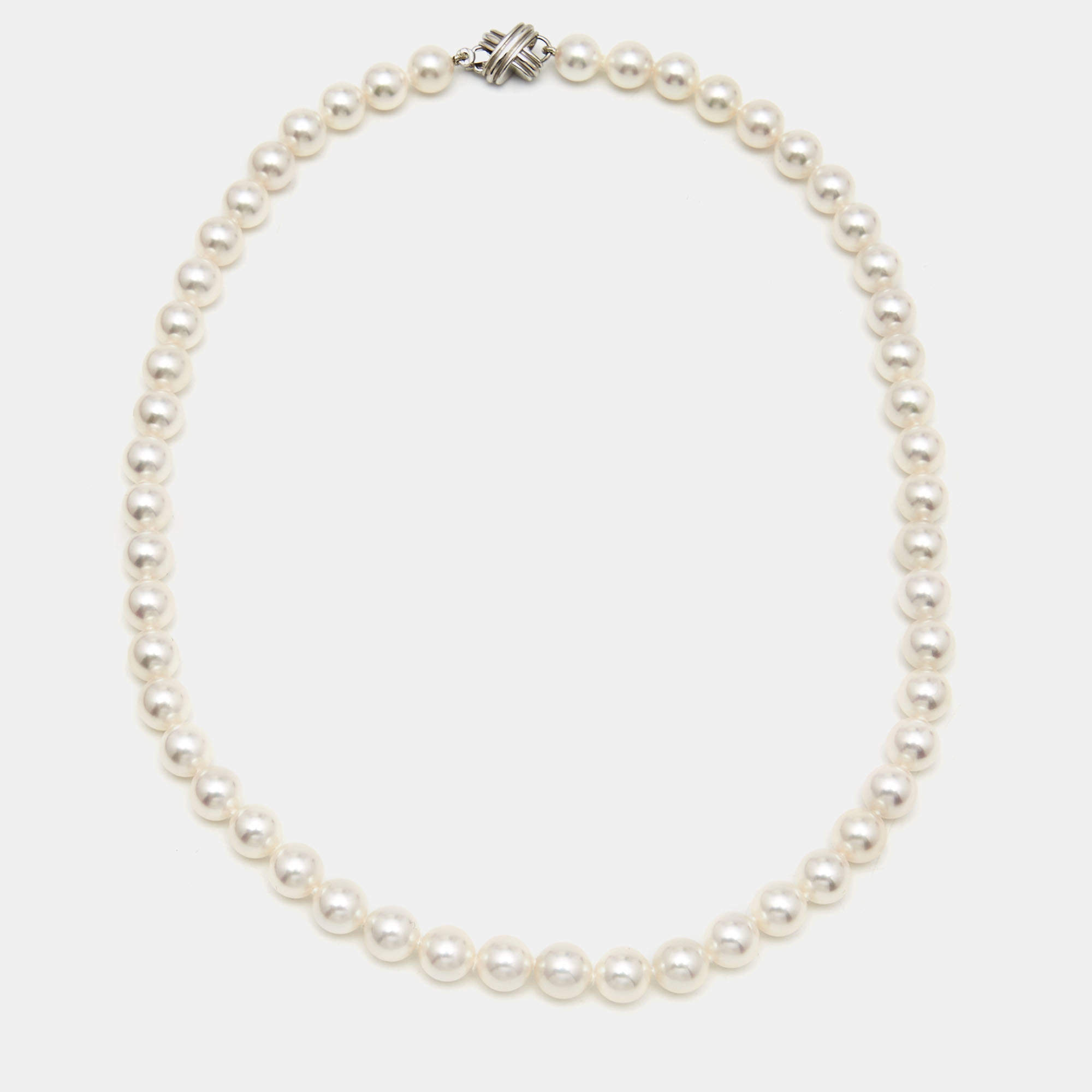 Pre Owned Tiffany & Co. Signature X Cultured Pearl 18k White Gold Necklace