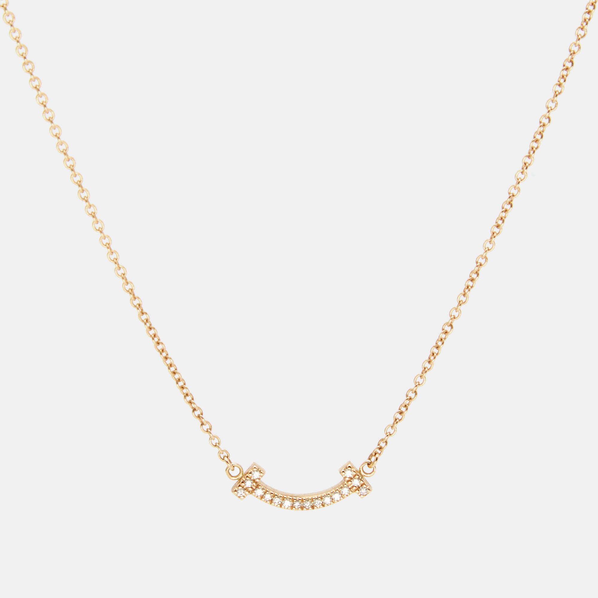 Pre Owned Tiffany & Co. T Smile Diamonds 18k Rose Gold Mini Model Necklace