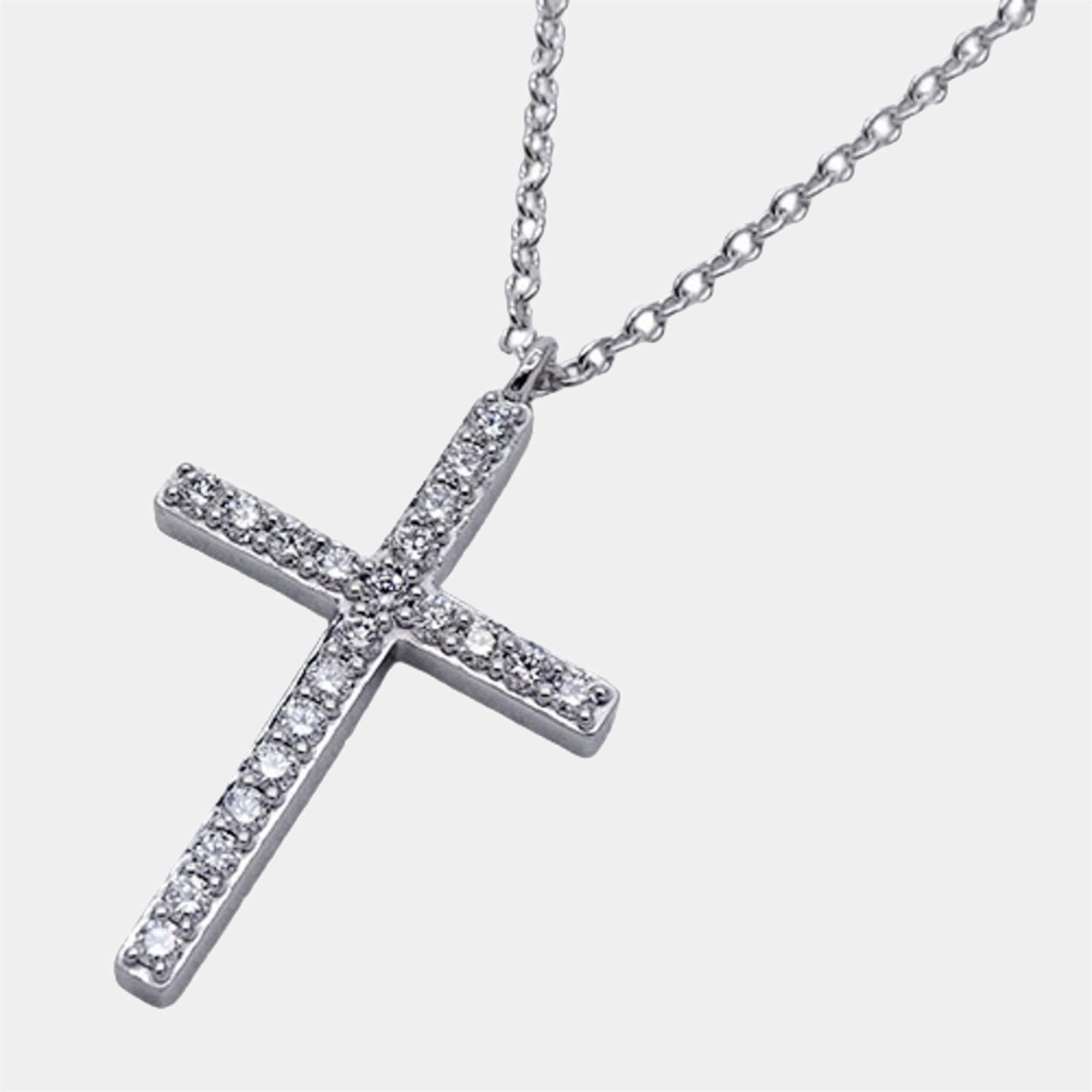 Tiffany & Co. Tiffany Metro Cross 18K White Gold Diamond Necklace