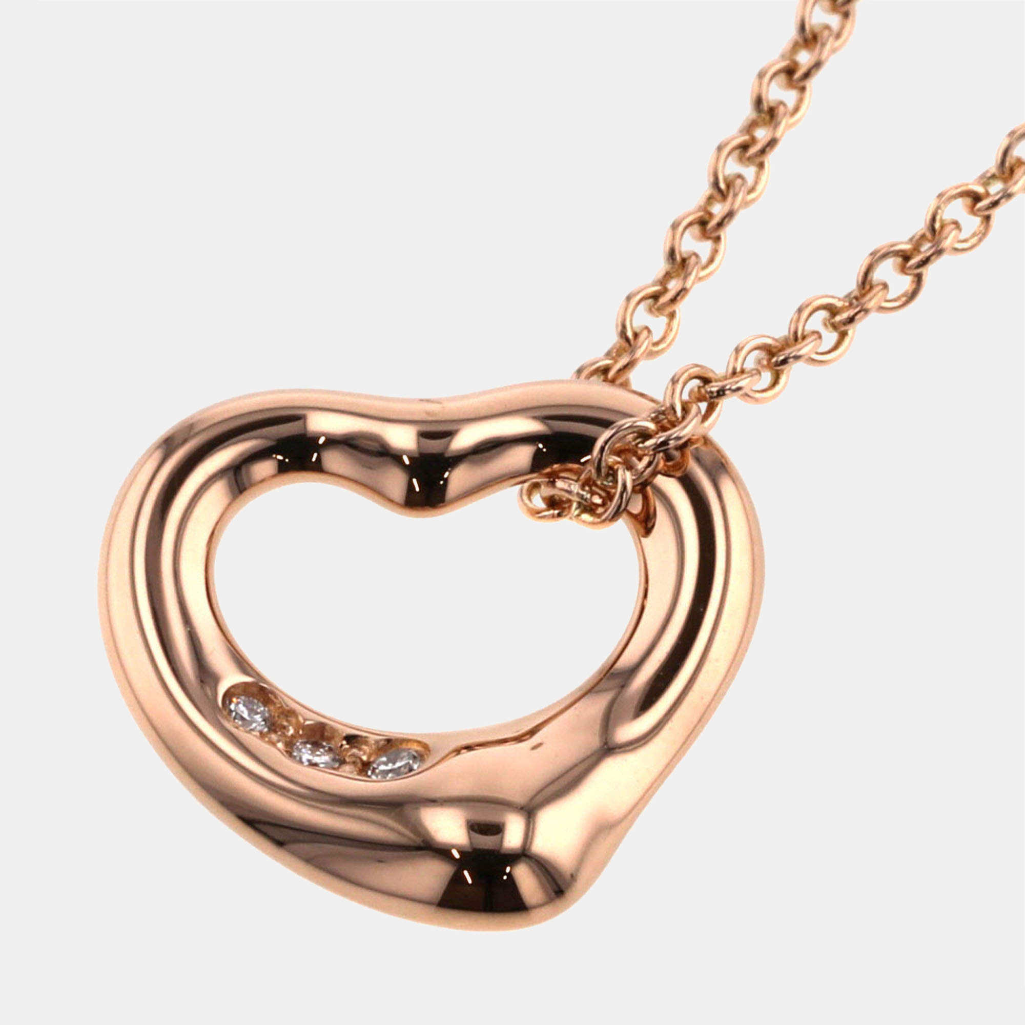 Tiffany & Co. Elsa Peretti Open Heart 18K Rose Gold Diamond Necklace