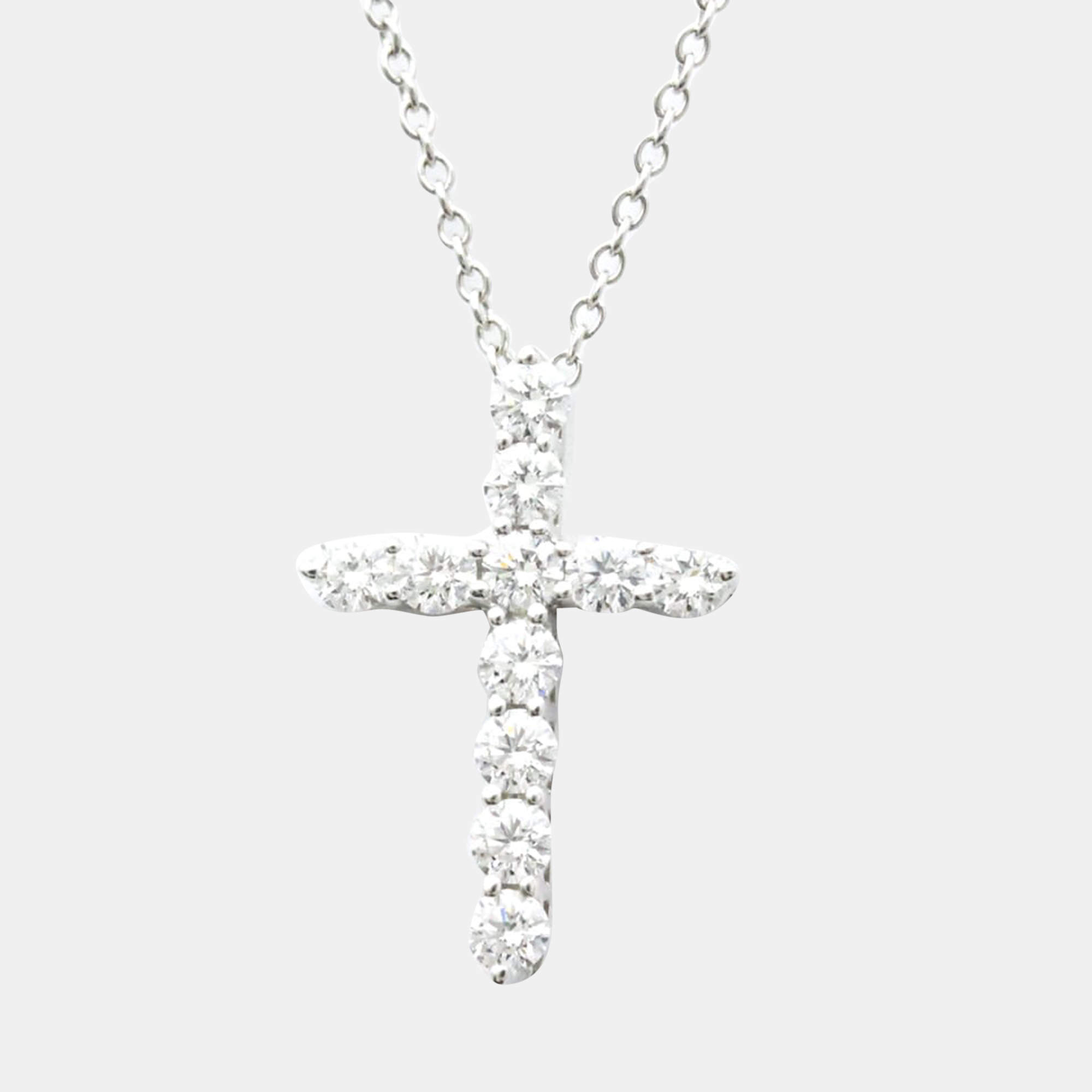 Pre Owned Tiffany & Co. Cross Small Platinum Diamond Necklace