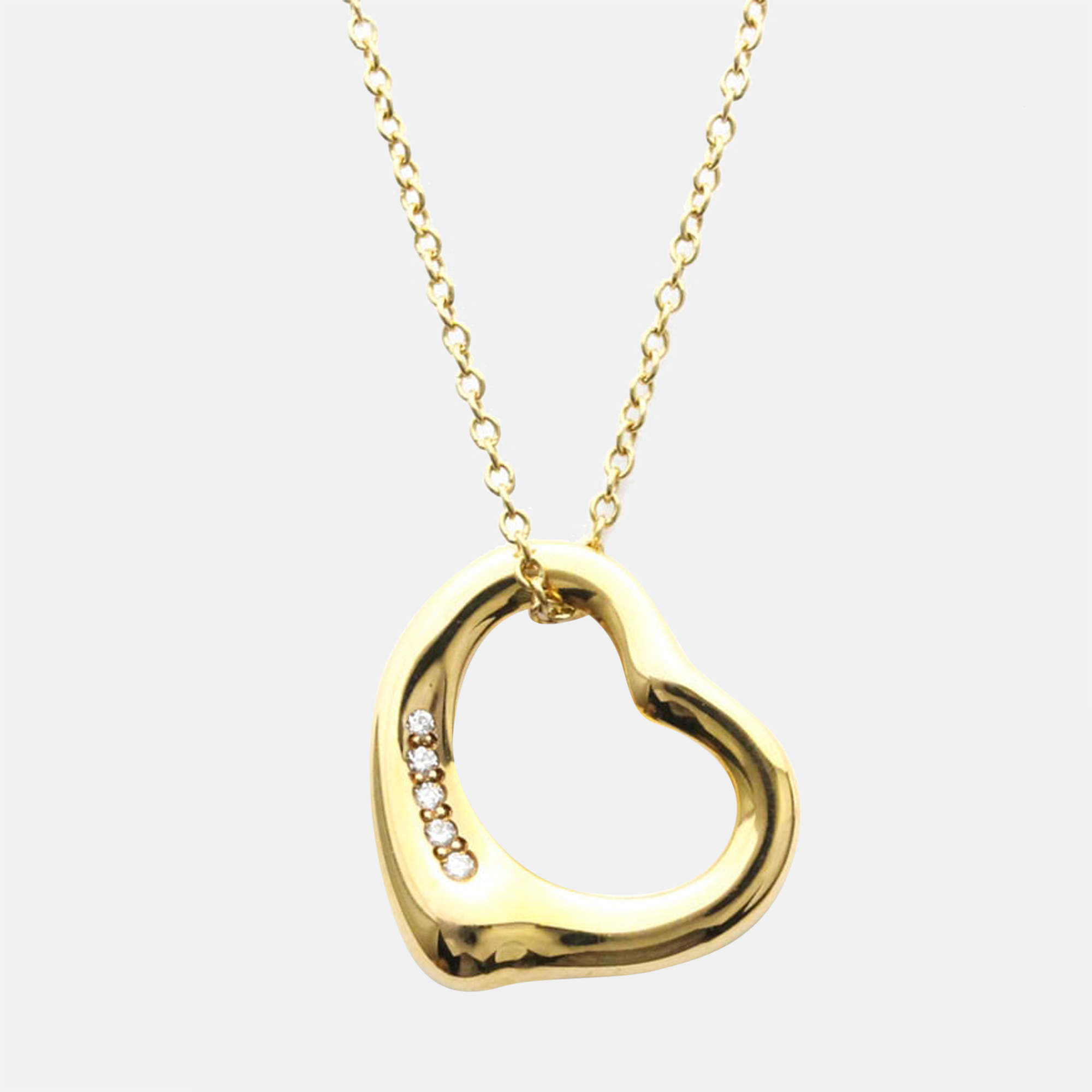 Pre Owned Tiffany & Co. Elsa Peretti Open Heart 18K Yellow Gold Diamond Necklace