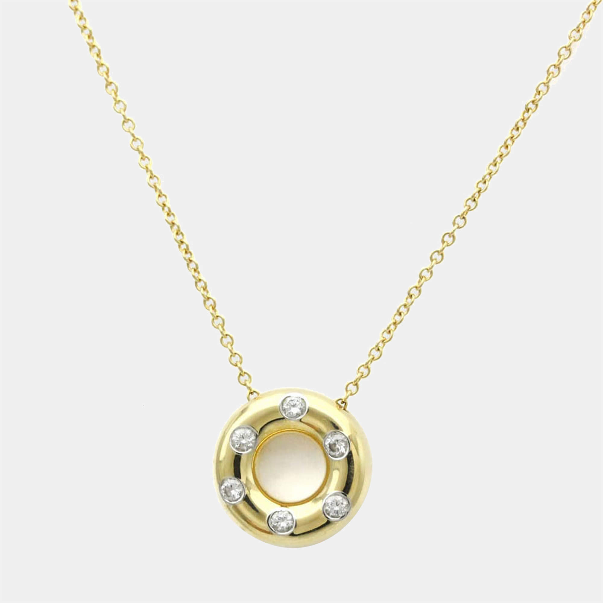 Pre Owned Tiffany & Co. Etoile Circle 18K Yellow Gold Platinum Diamond Necklace
