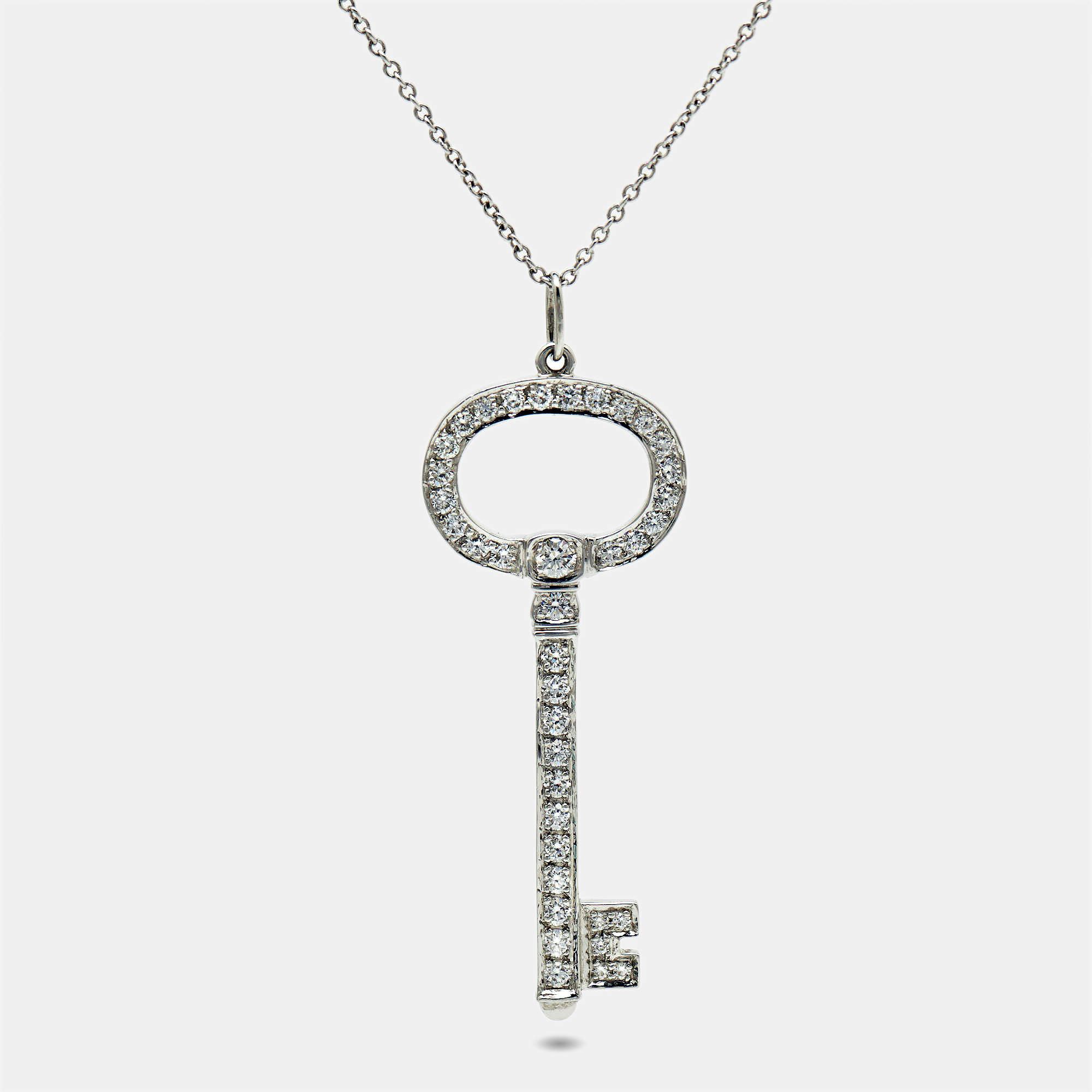 Tiffany & Co. Diamond Oval Key Platinum Pendant Necklace
