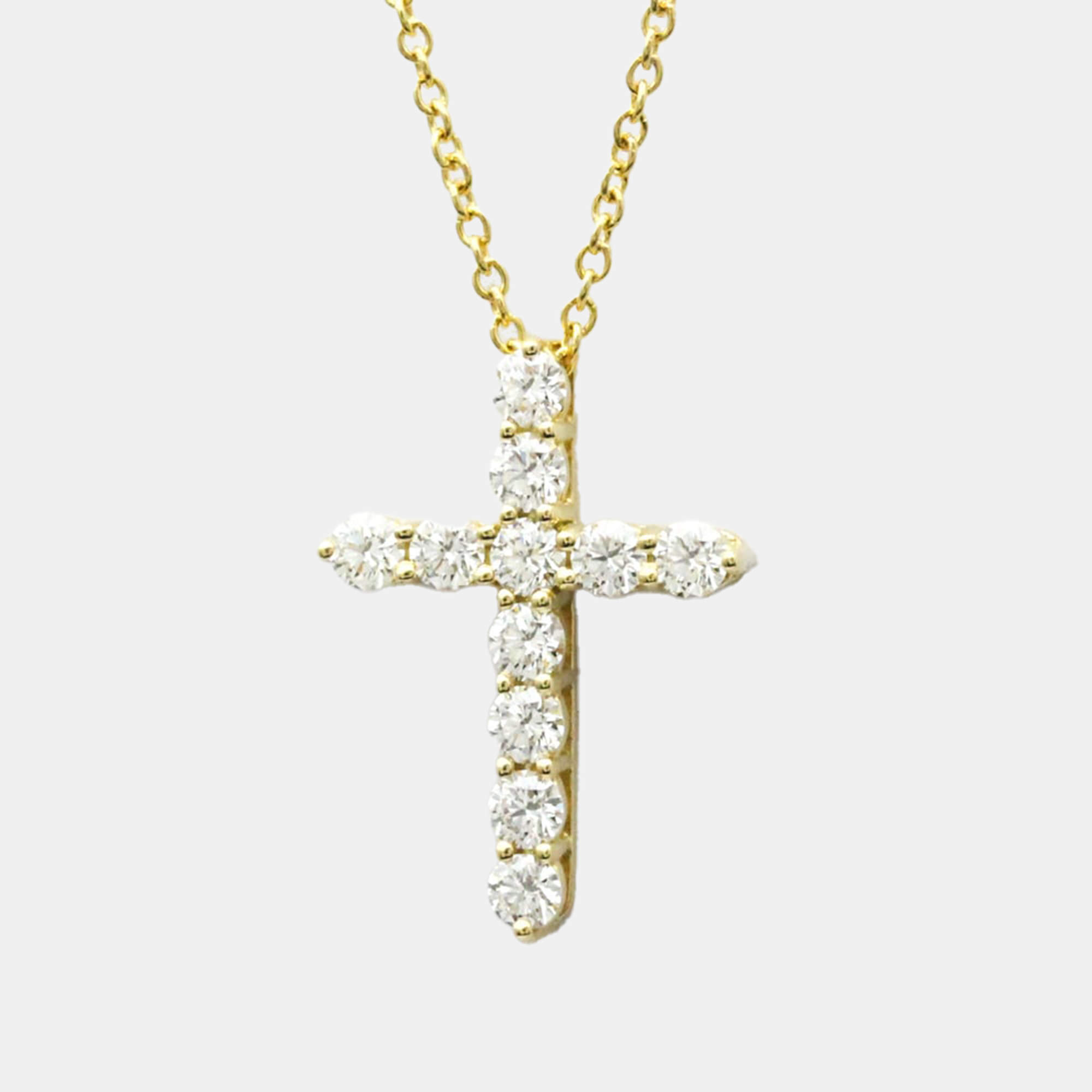 Pre Owned Tiffany & Co. Cross 18K Yellow Gold Diamond Necklace