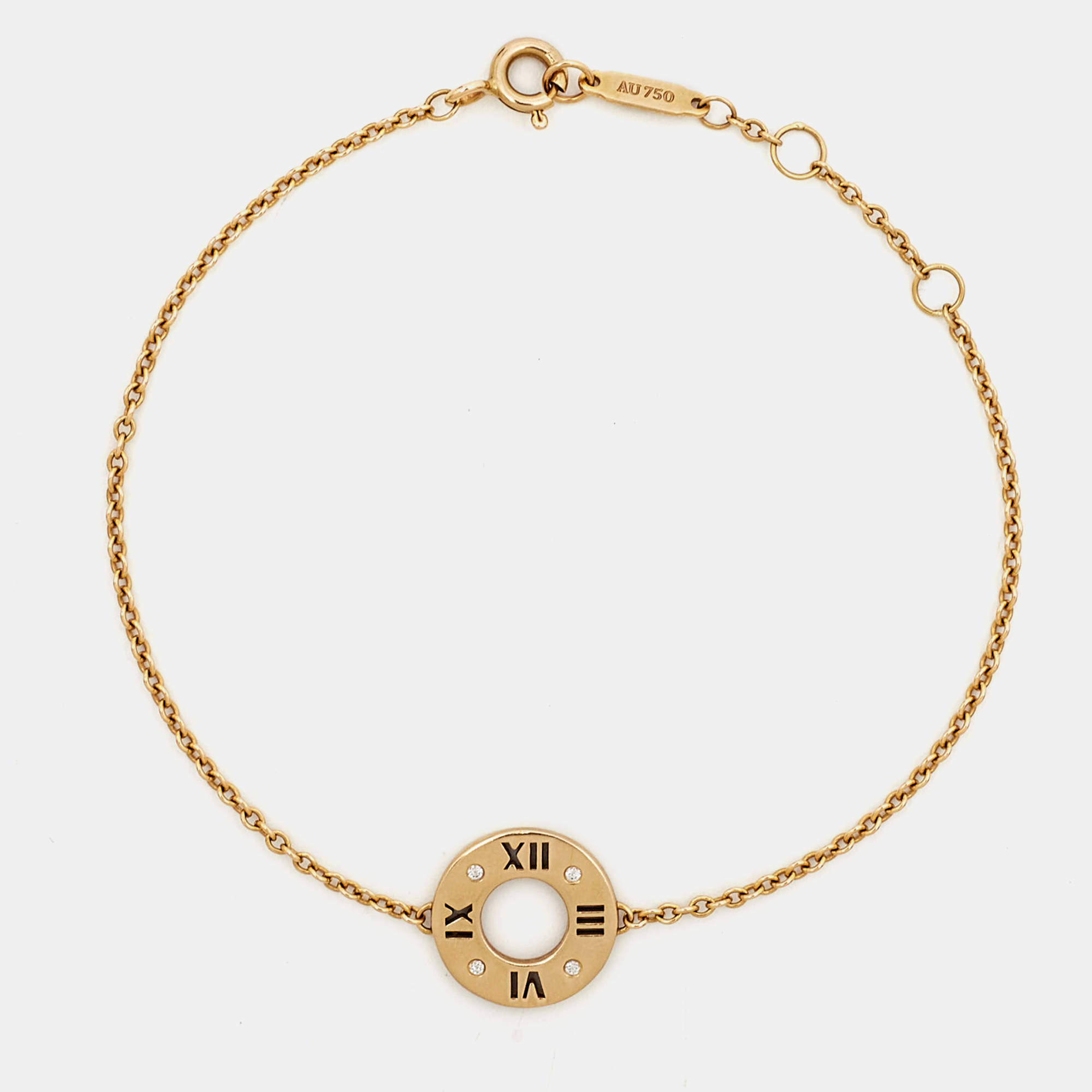 Pre Owned Tiffany & Co. Atlas Pierced Diamond 18K Rose Gold Bracelet