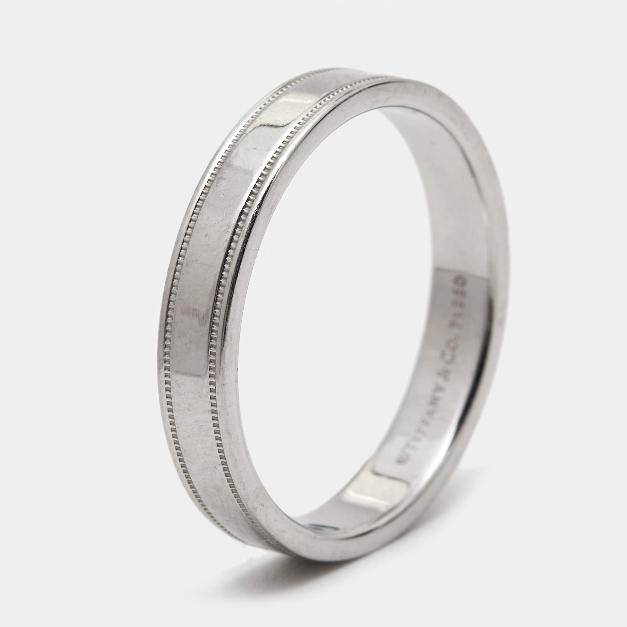 Pre Owned Tiffany & Co. Together Double Milgrain Platinum Band Ring Size 62