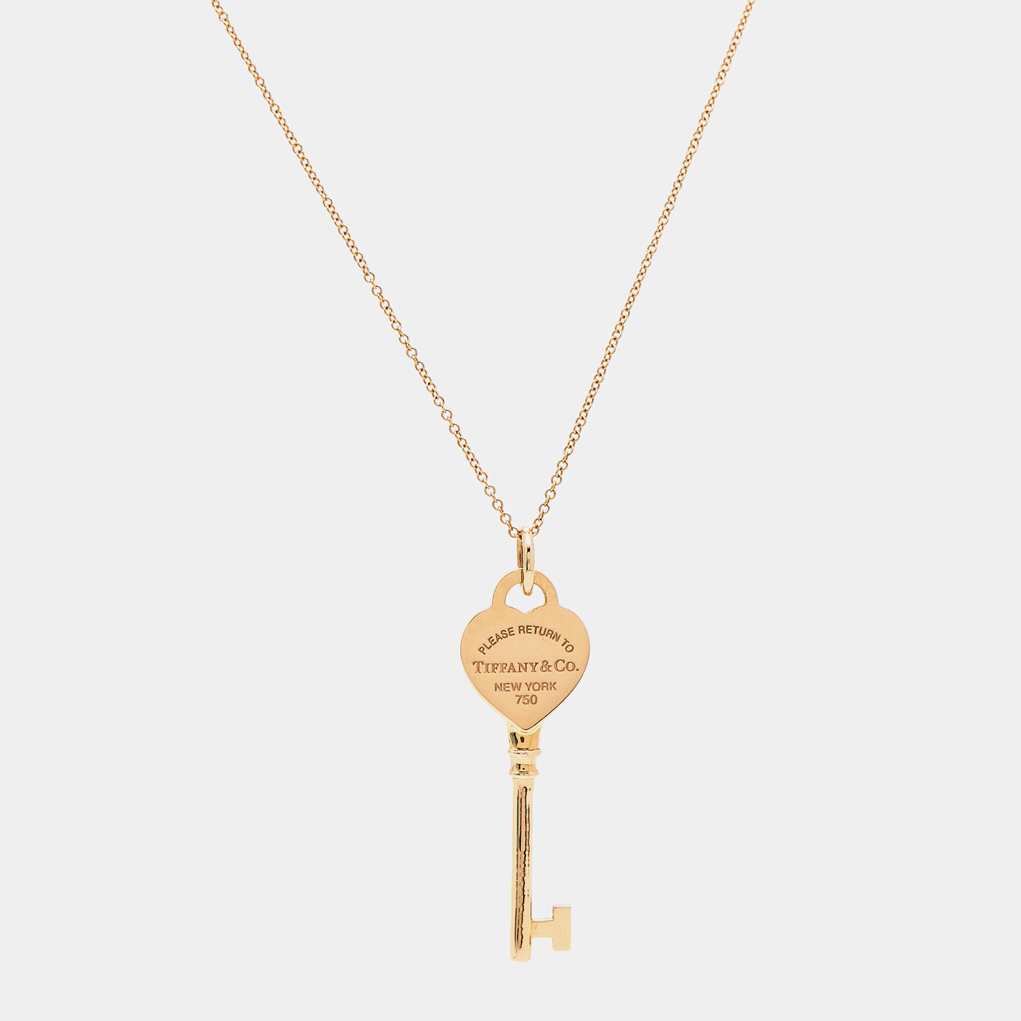Pre Owned Tiffany & Co Return to Tiffany Heart Key 18k Rose Gold Pendant Necklace