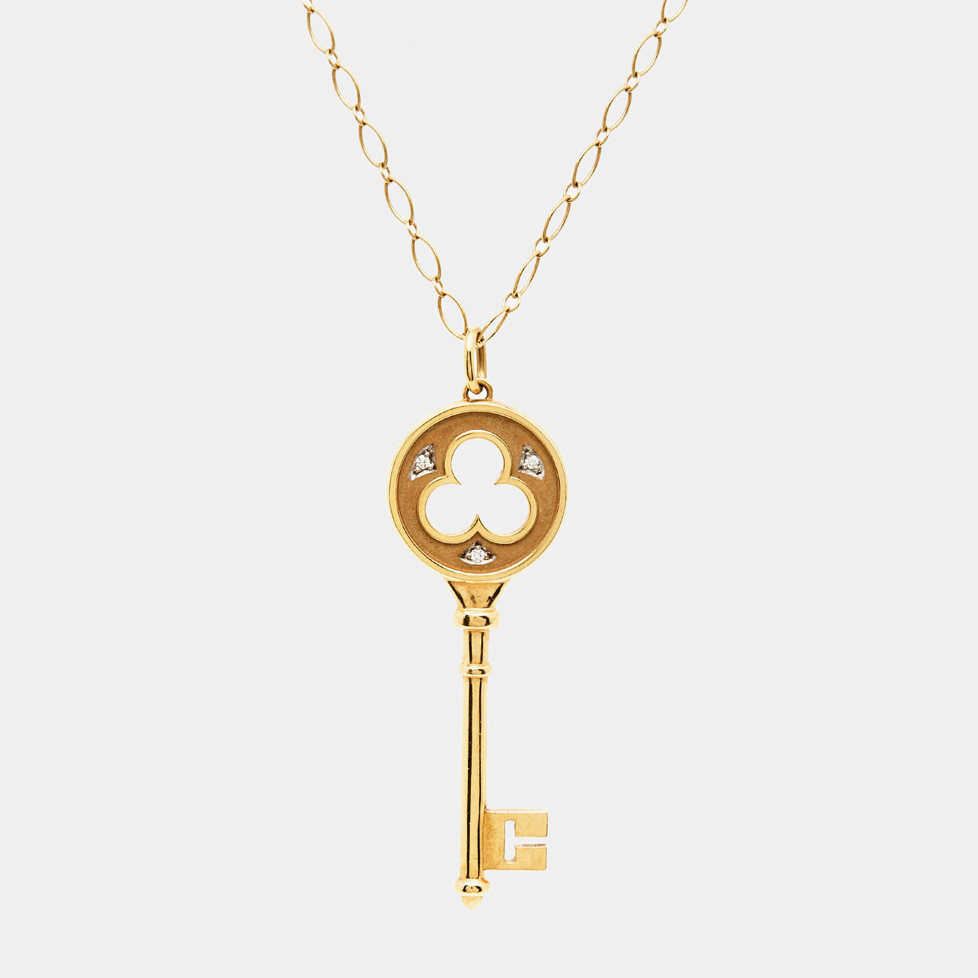 Pre Owned Tiffany & Co. Crown Key Diamond 18k Two Tone Gold Pendant Necklace