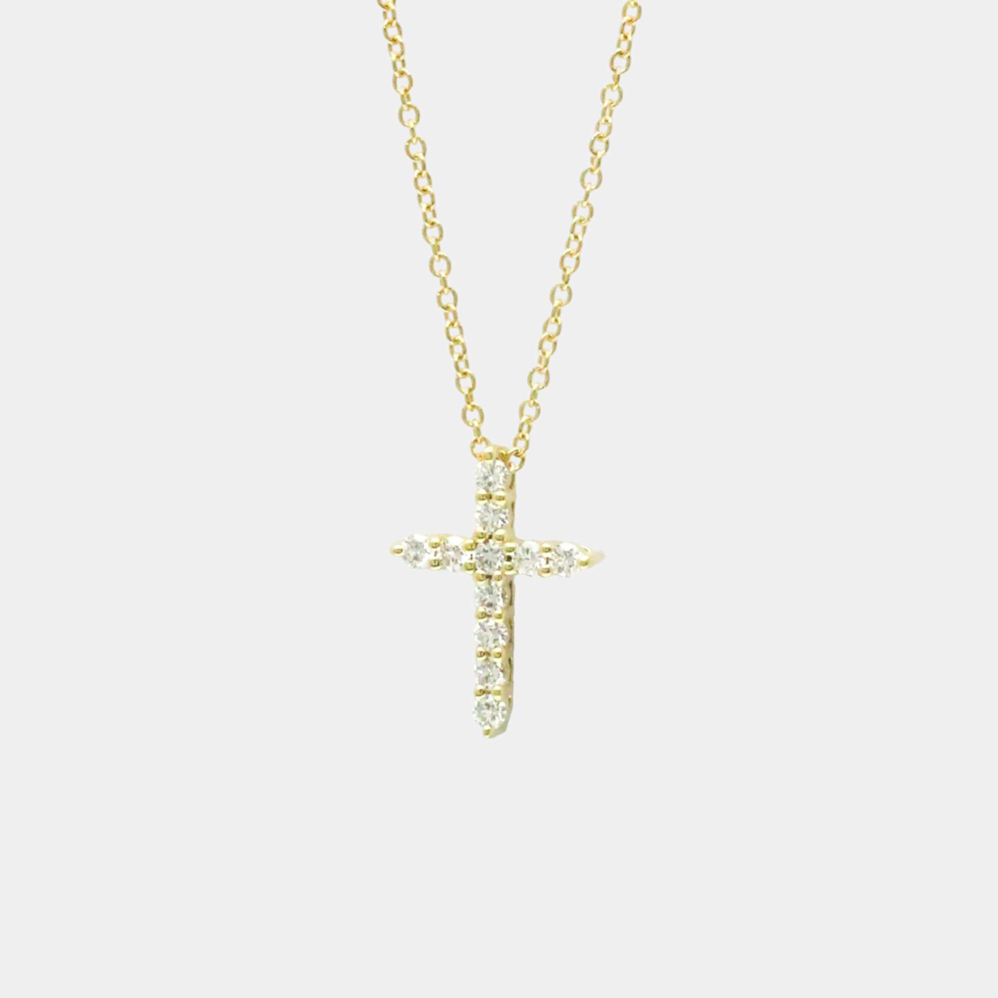 Pre Owned TIFFANY & CO. 18K Diamond Cross Pendant Necklace