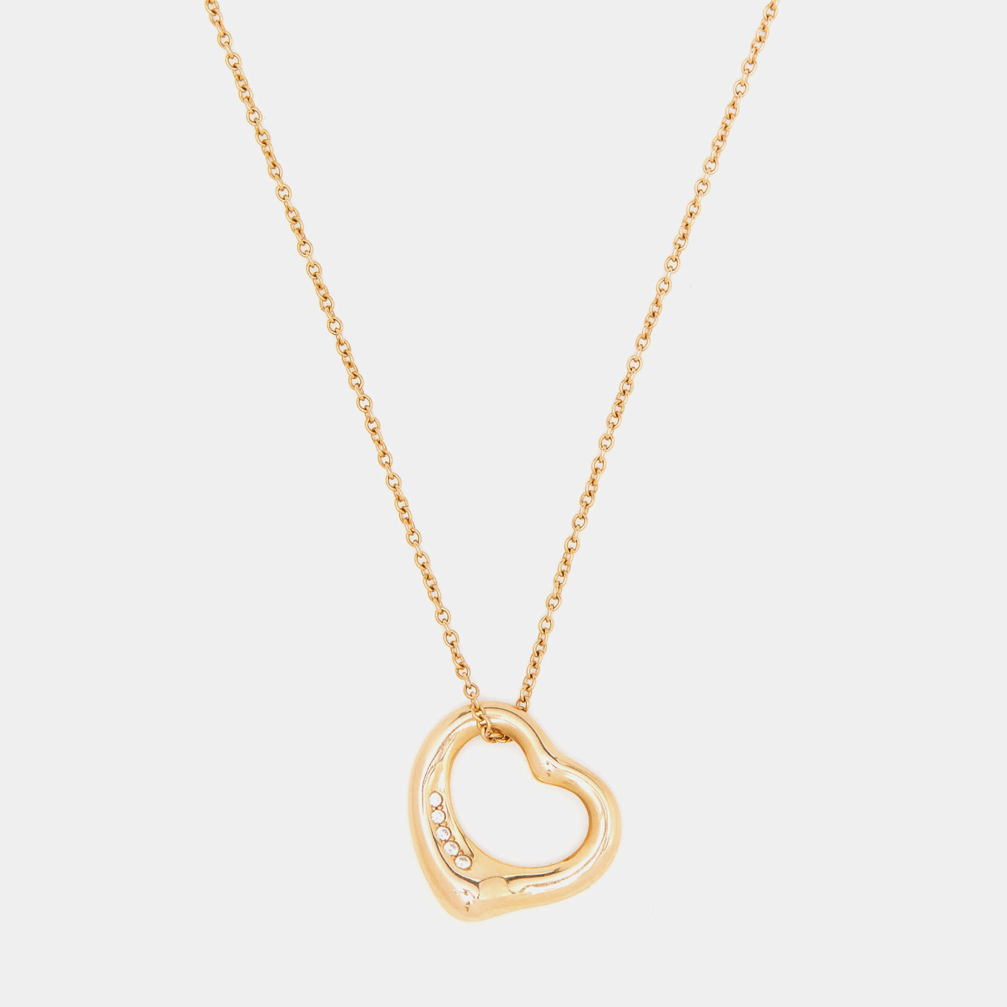 Pre Owned Tiffany & Co. Elsa Peretti Open Heart Diamond 18k Rose Gold Pendant Necklace