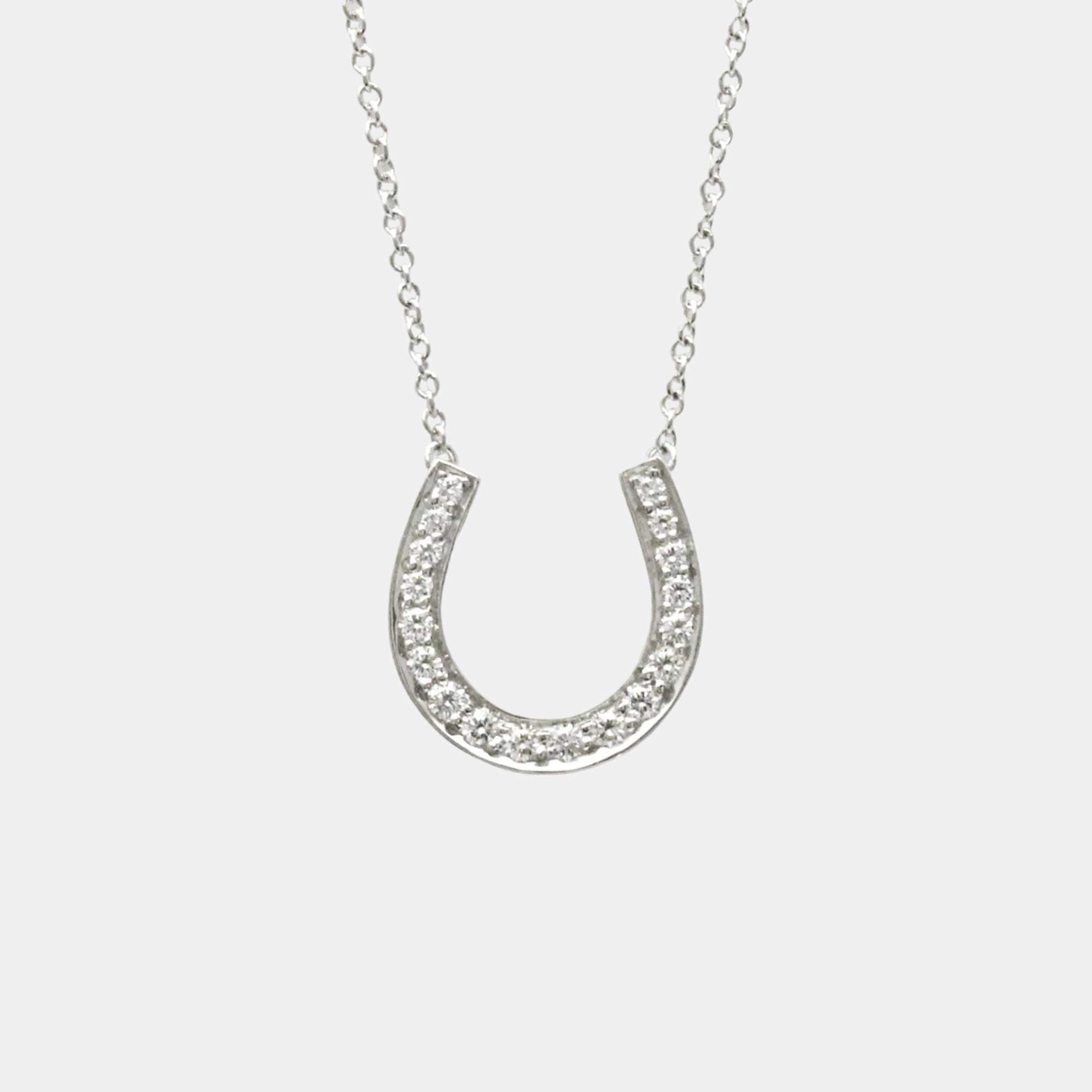 Pre Owned Tiffany & Co. Platinum and Diamond Horseshoe Pendant Necklace