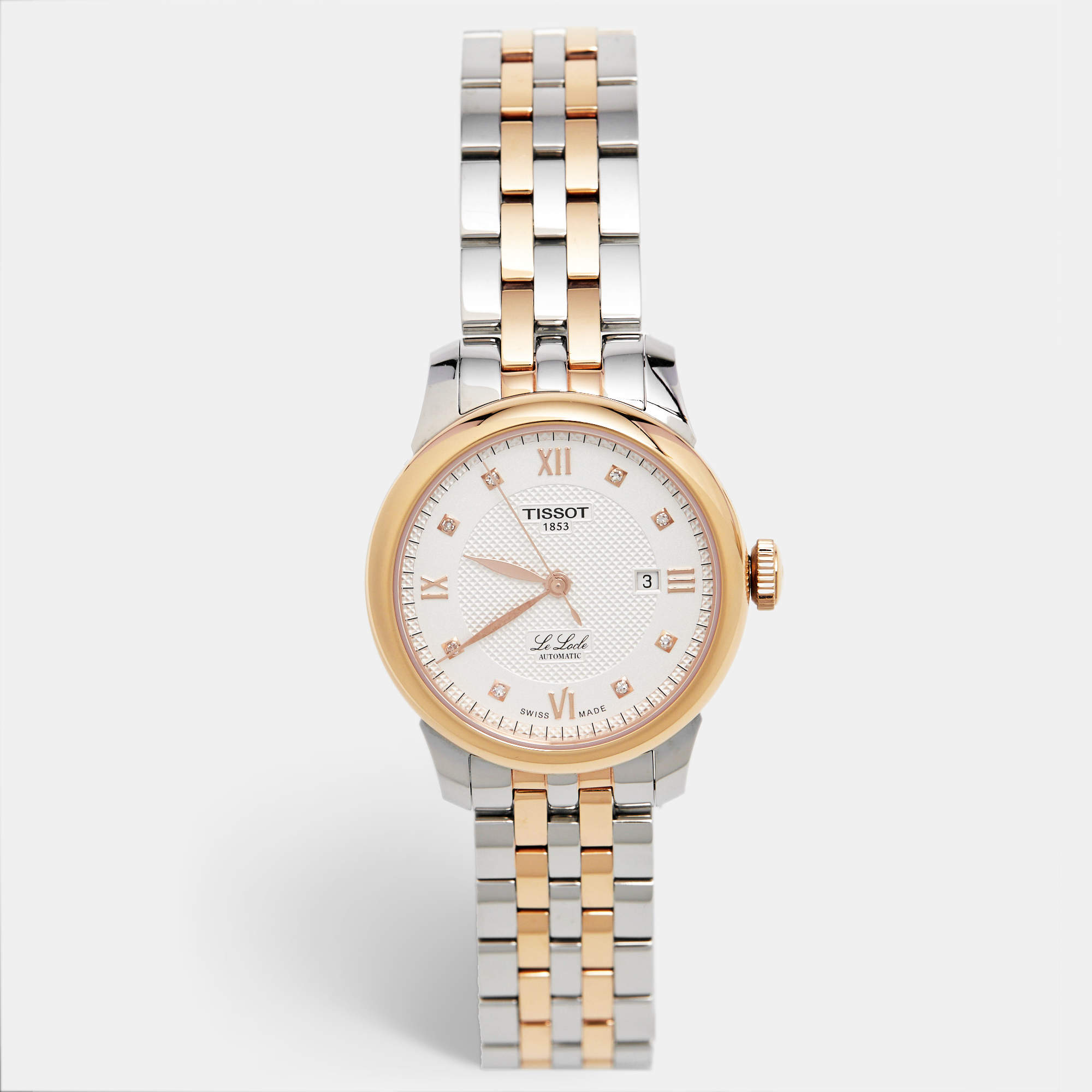 Pre Owned Tissot Silver Dial Diamond Two-Tone Stainless Steel T-Classic Le Locle Mechanique T0062072203600 Women's Wristwatch 29 mm