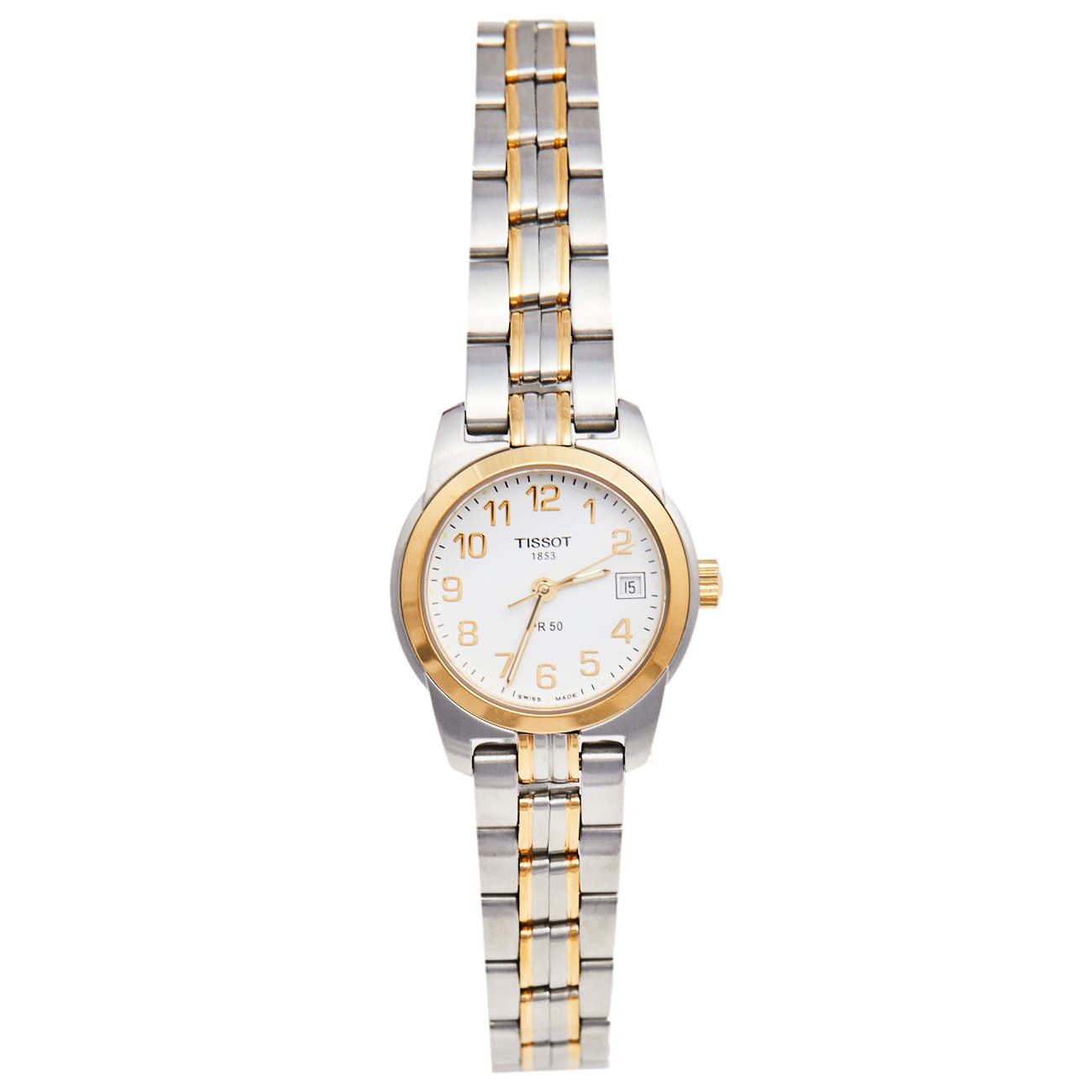 Tissot White Two Tone Stainless Steel PR50 T34.2.281.14 Women's Wristwatch 24 mm