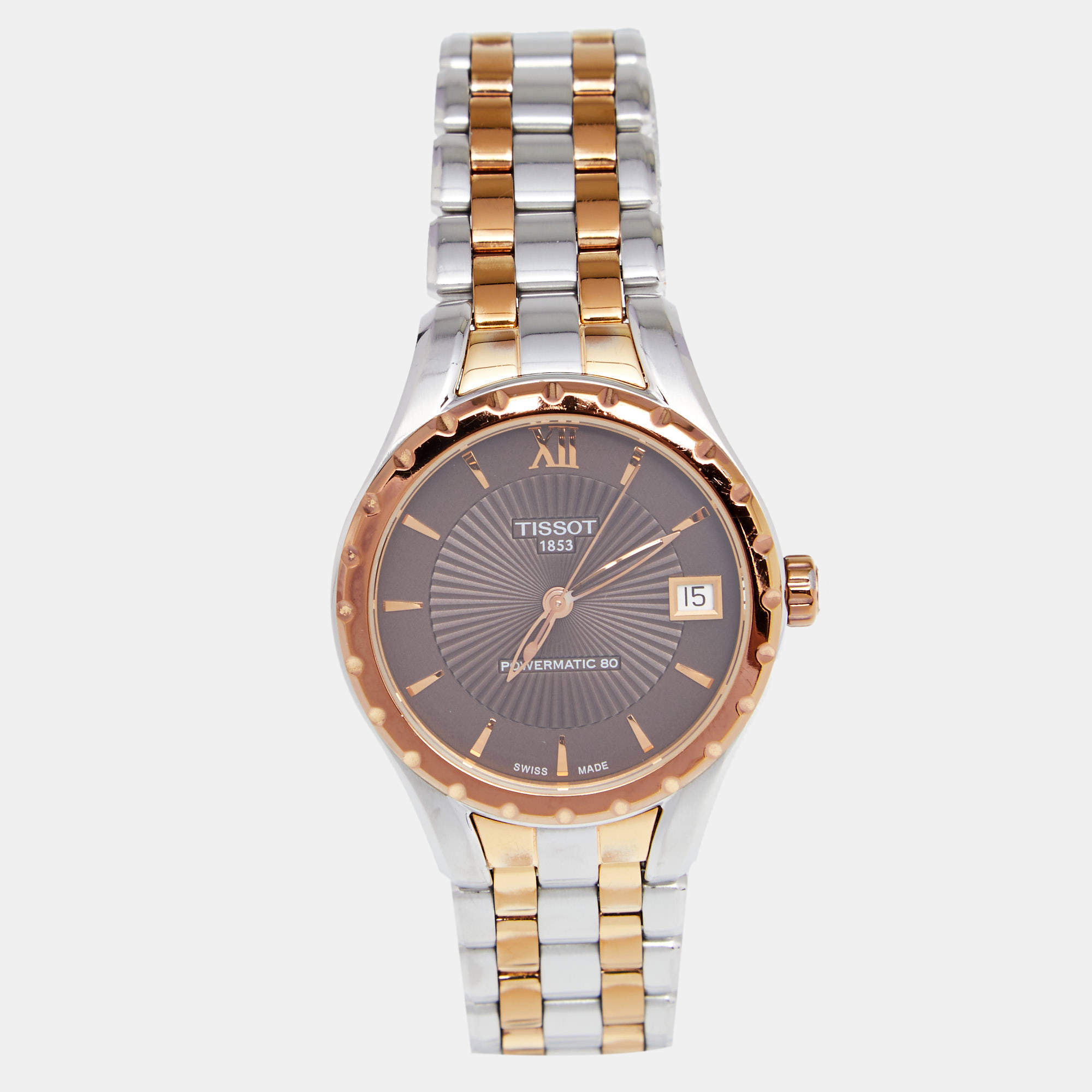 Pre Owned Tissot Brown Two Tone Stainless Steel Lady 80 T072.207.22.298.00 Women's Wristwatch 34 mm