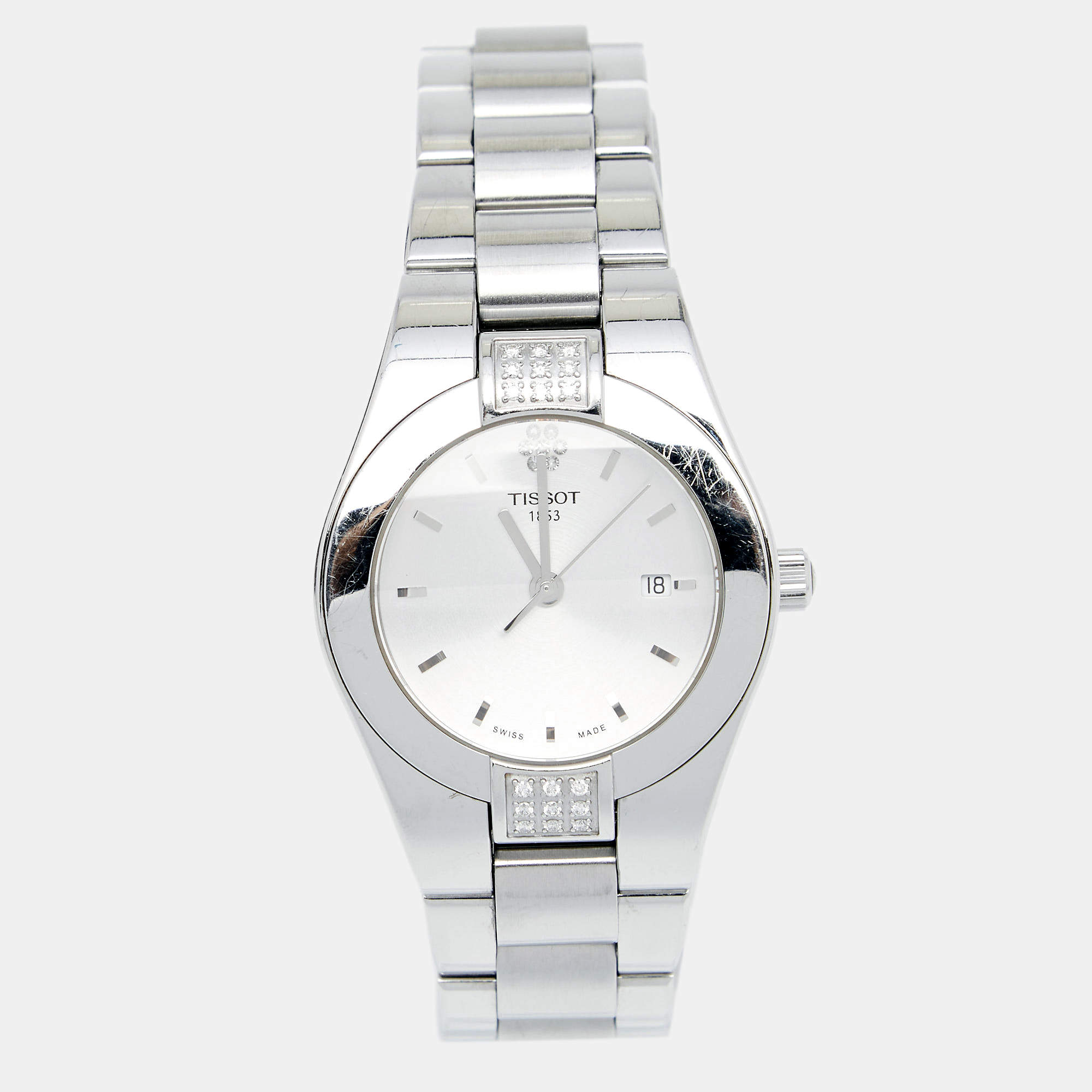 Pre Owned Tissot Silver Stainless Steel Diamond Limited Edition Glam T0432101103100 Women's Wristwatch 32 mm