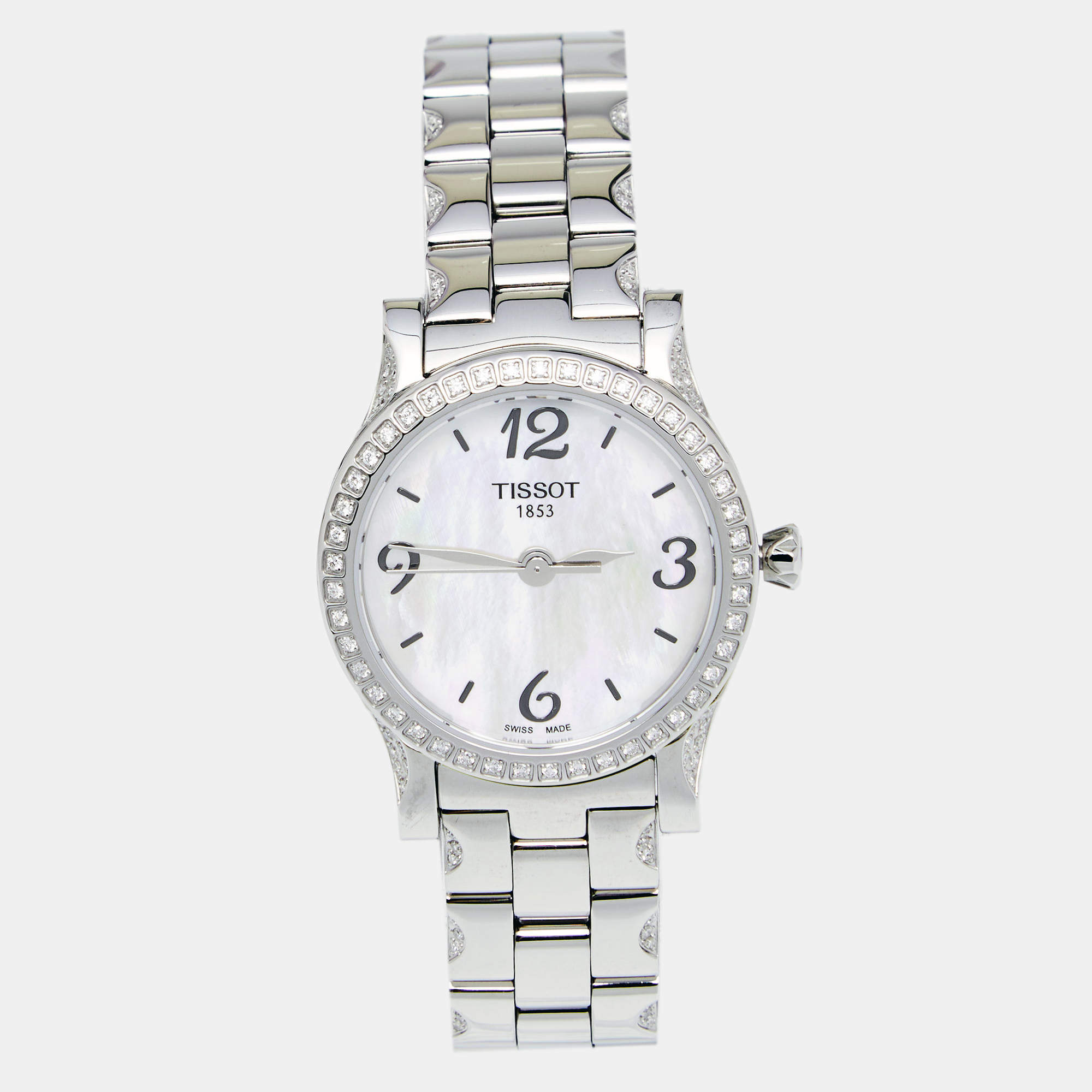 Pre Owned Tissot Mother of Pearl Diamond Stainless Steel Stylis-T T028210A Women's Wristwatch 28MM