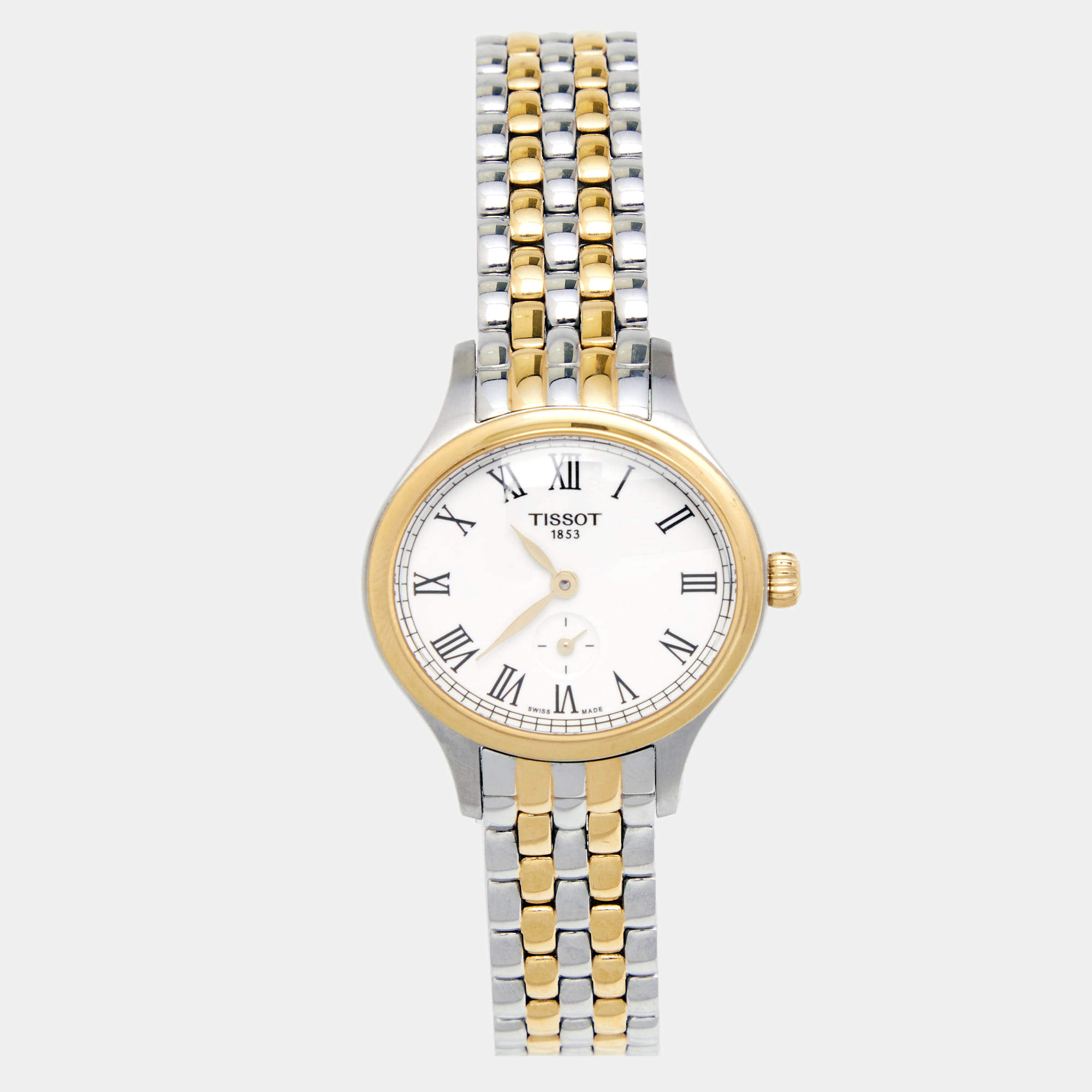Pre Owned Tissot White Two Tone Stainless Steel Bella Ora T103110 Women's Wristwatch 28 mm