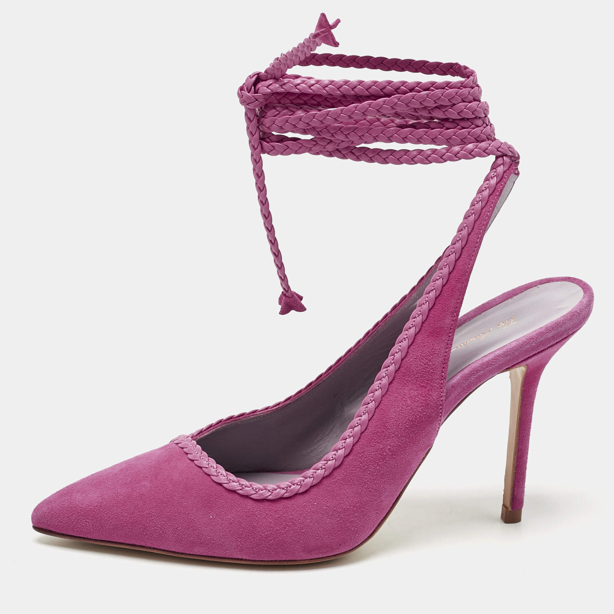 Pre Owned حذاء كعب عالي تيتي أديسا سويدي وردي برباط الكاحل مقاس 38