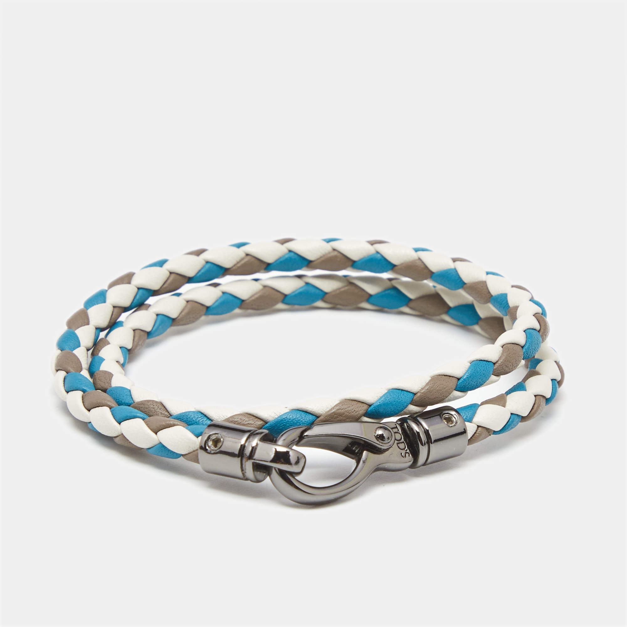 Pre Owned Tod's MyColors Tri Color Leather Gunmetal Tone Bracelet